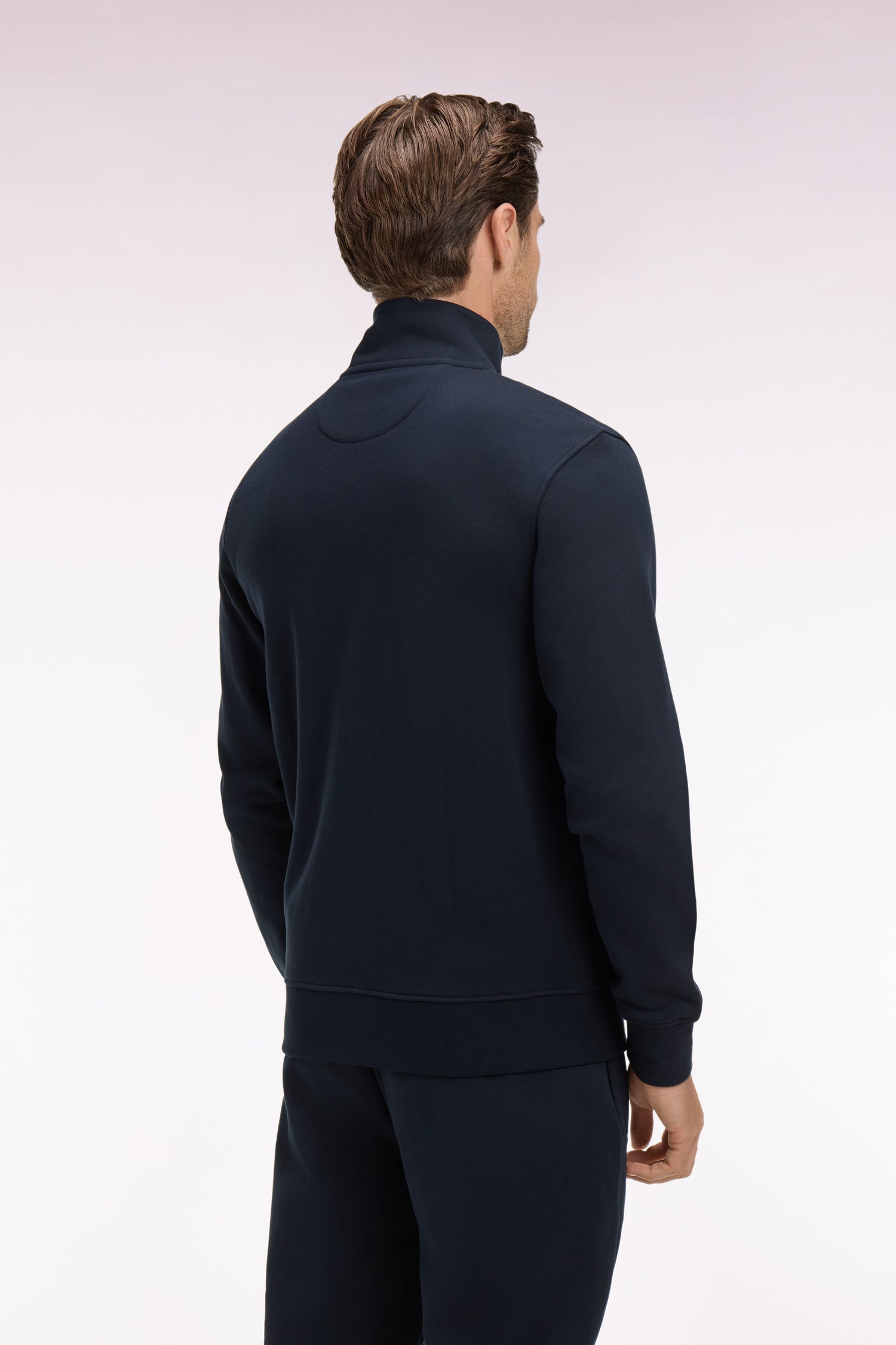Sweatshirt zippé en molleton coton marine