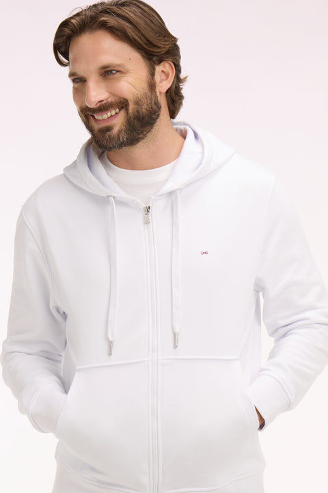 Sweatshirt zippé à capuche en molleton coton blanc - Image 1