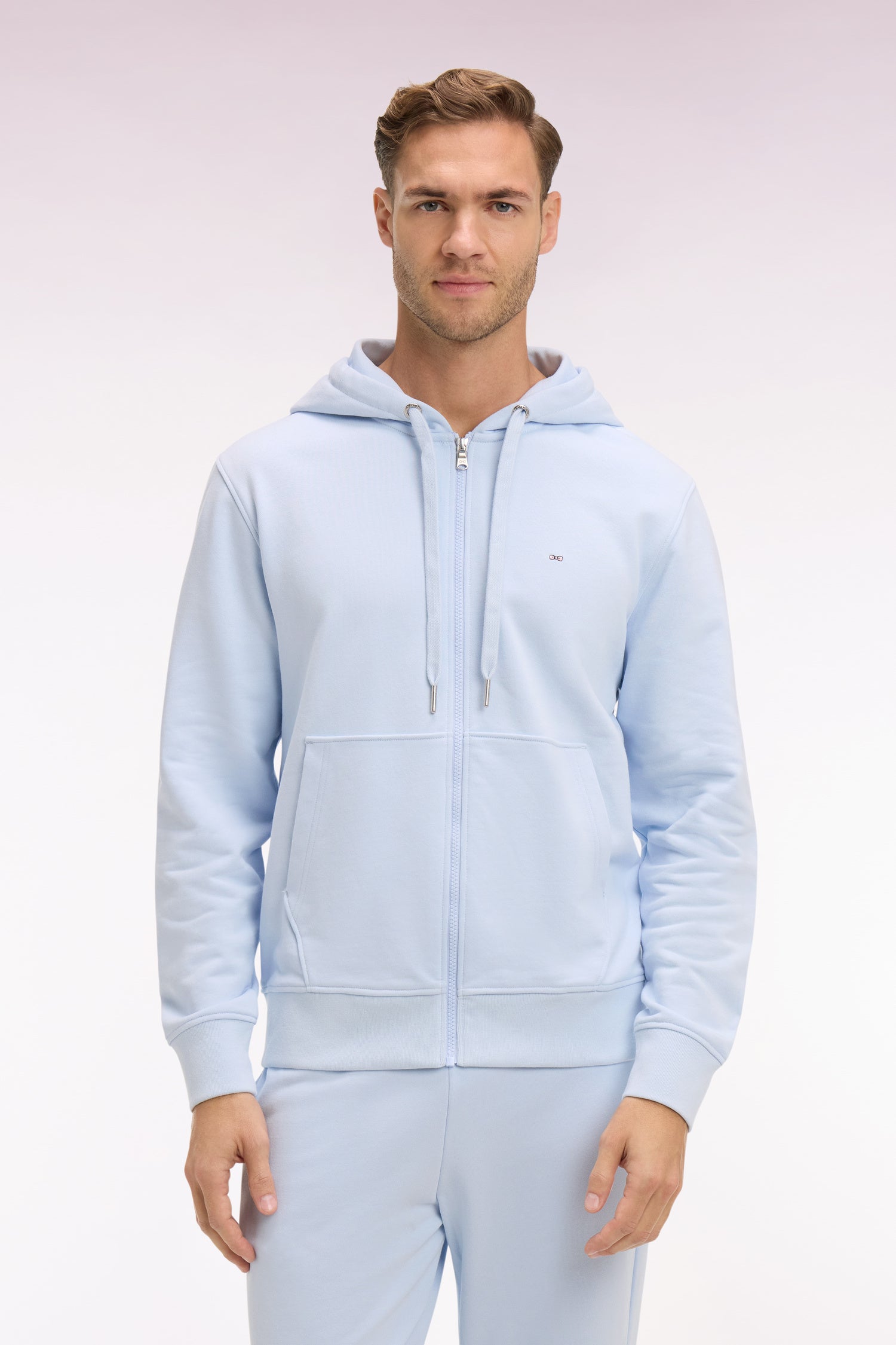 Sweatshirt zippé à capuche en molleton coton ciel