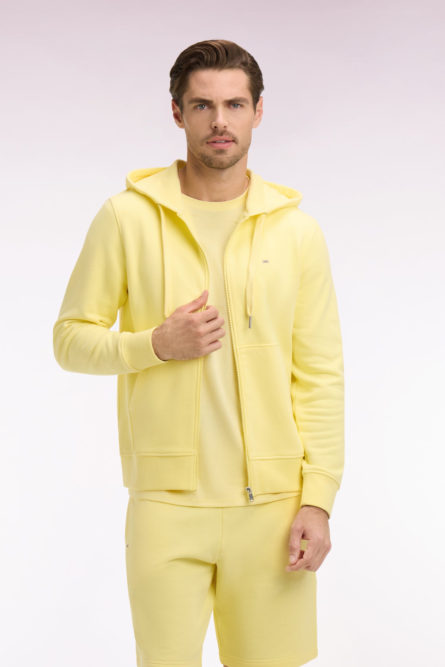 Sweatshirt zippé à capuche en molleton coton jaune
