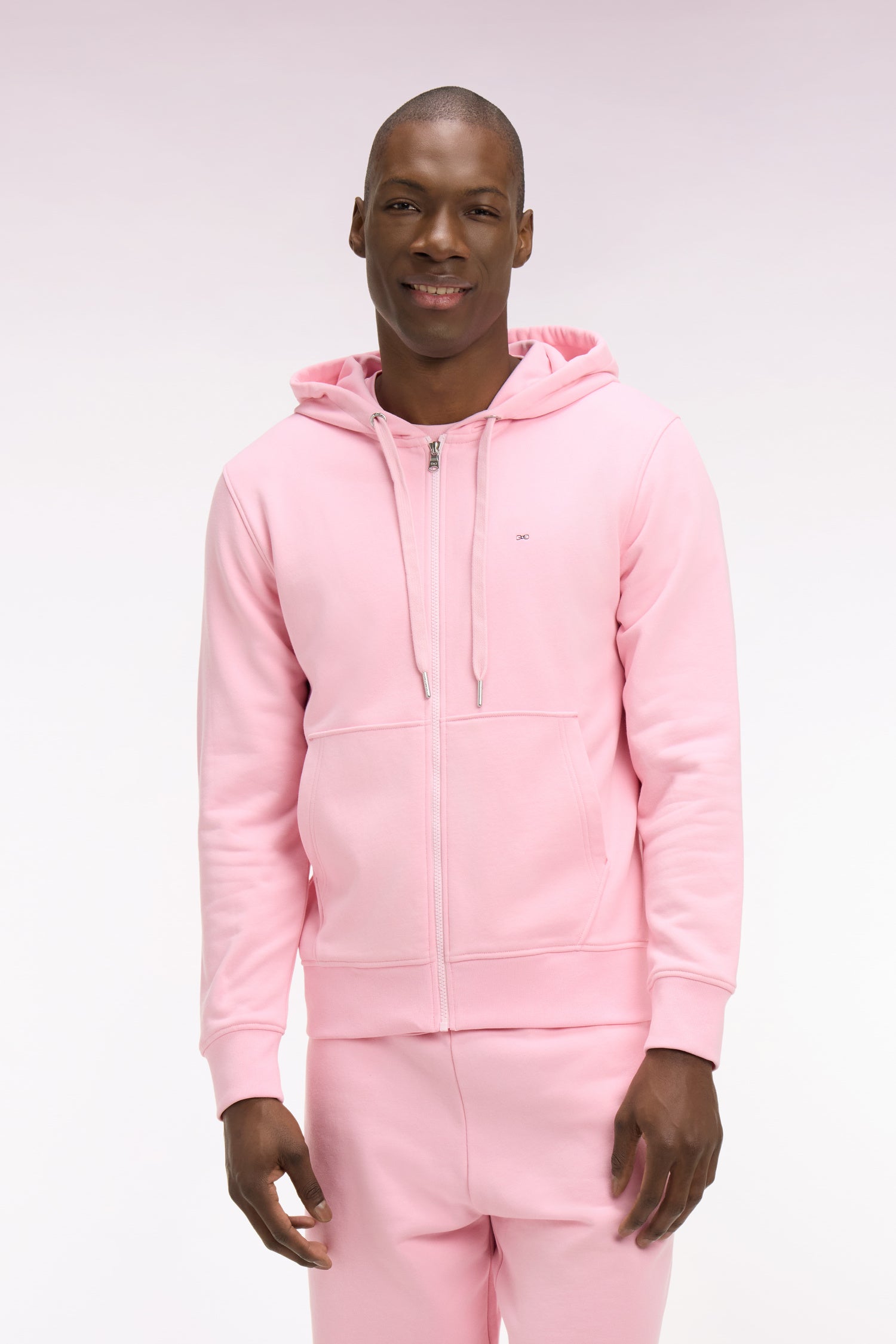 Sweatshirt zippé à capuche en molleton coton rose