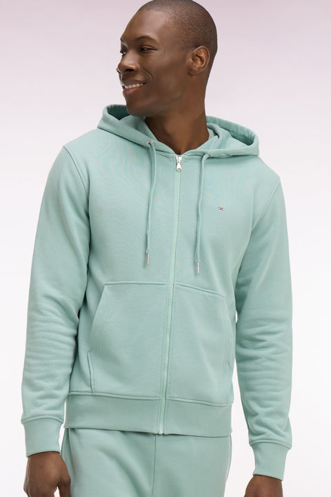 Sweatshirt zippé à capuche en molleton coton vert d'eau - Image 1