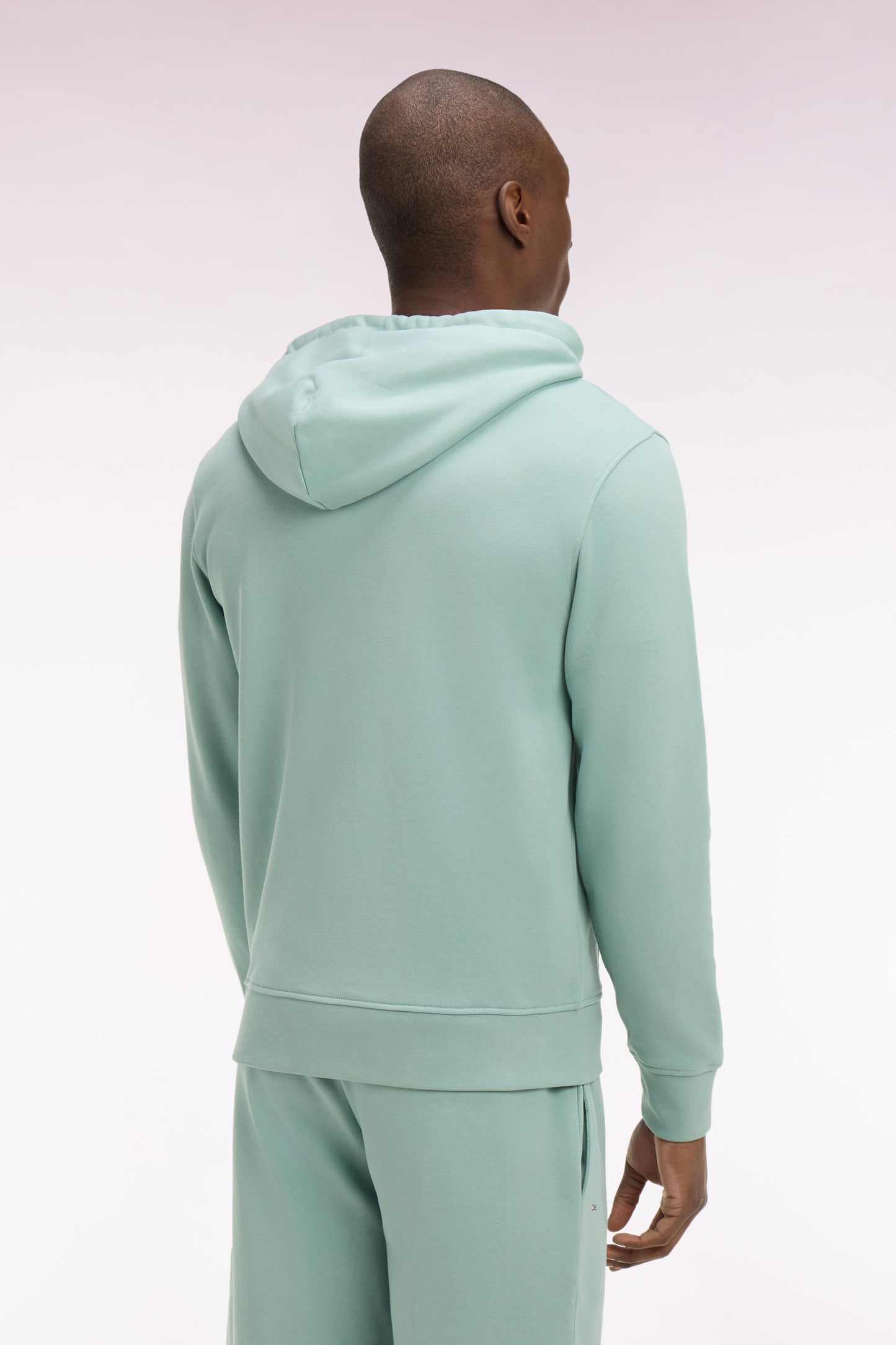 Sweatshirt zippé à capuche en molleton coton vert d'eau