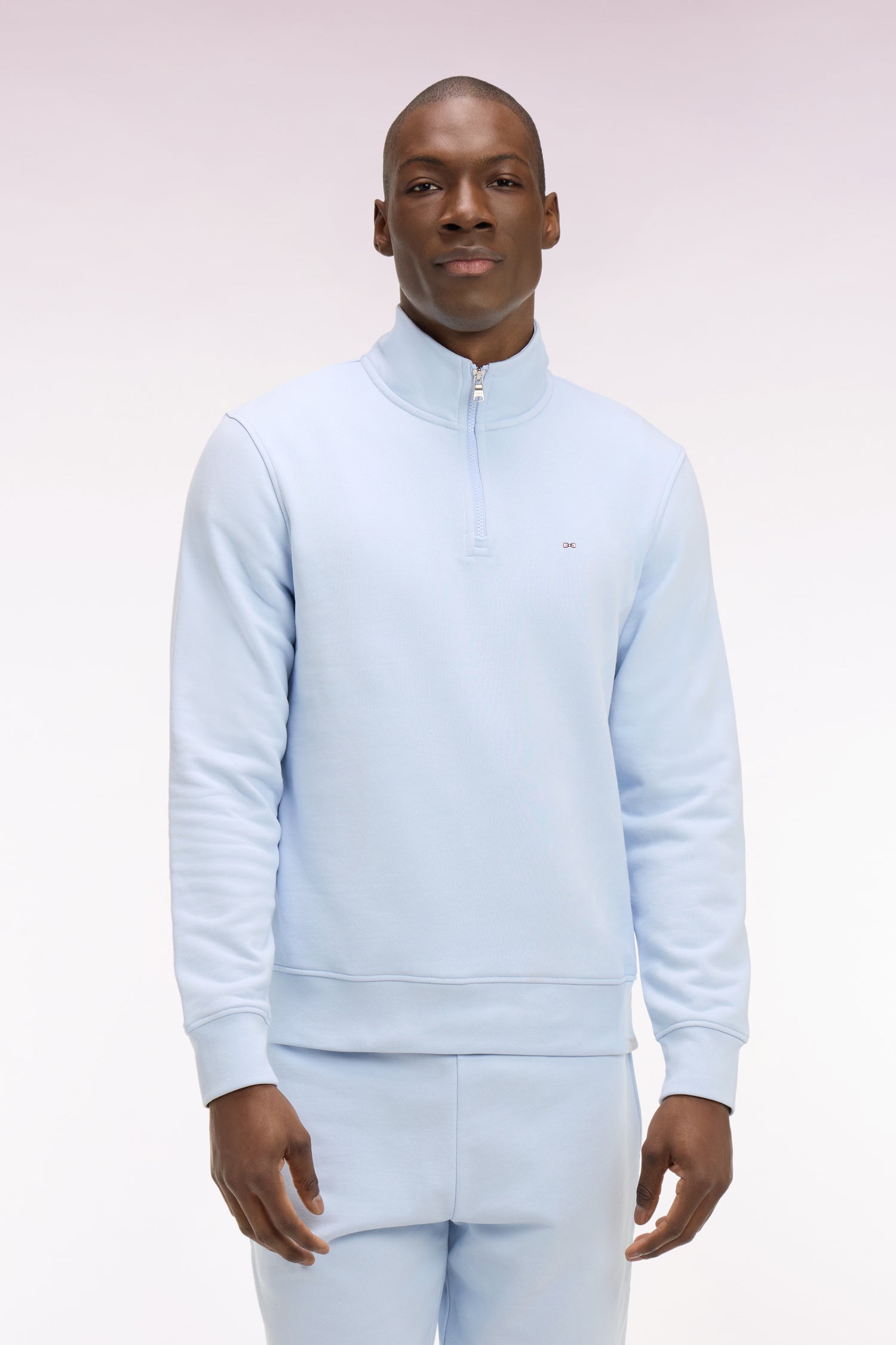 Sweatshirt col camionneur aus Sweatstoff Baumwolle Himmelblau