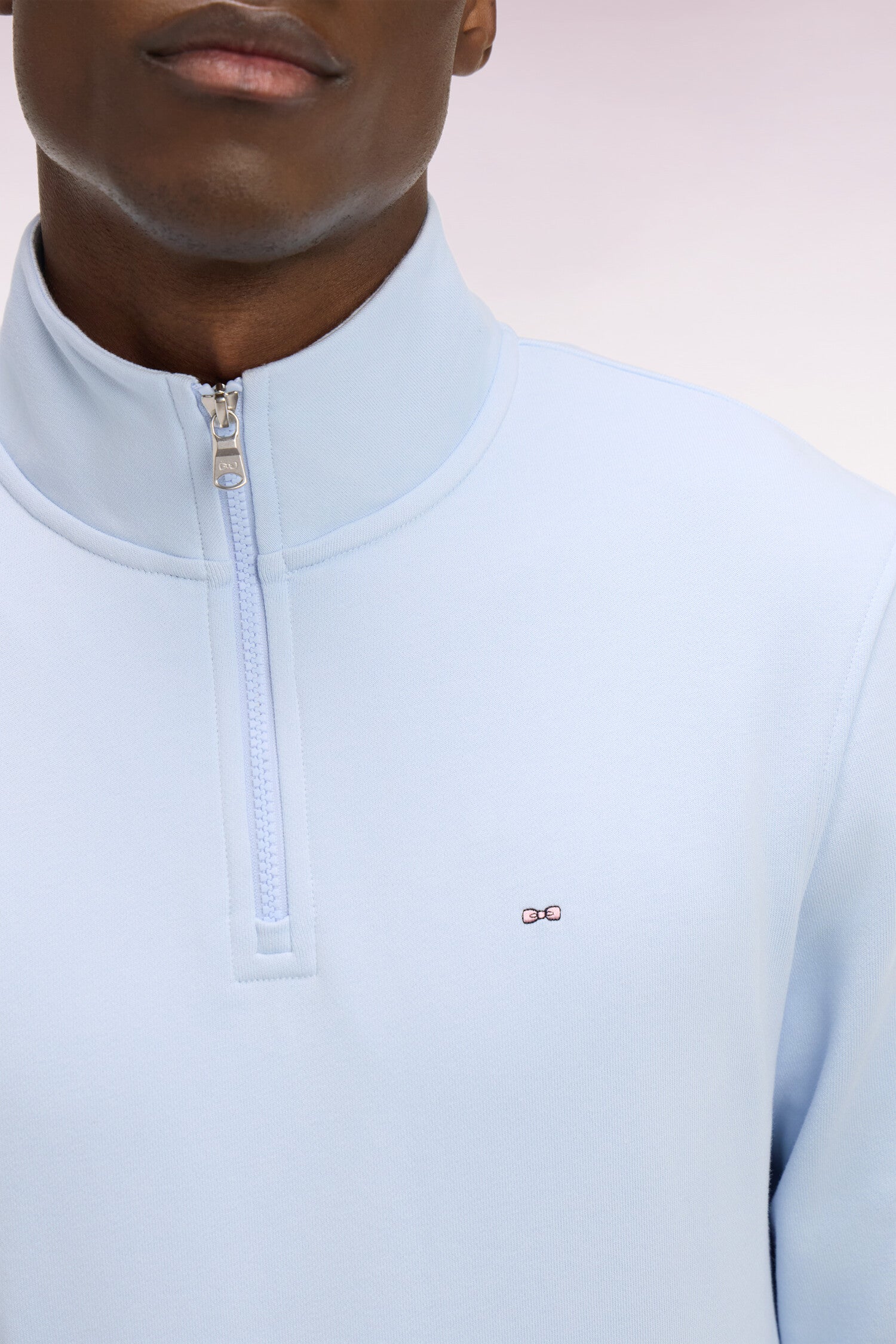 Sweatshirt col camionneur aus Sweatstoff Baumwolle Himmelblau