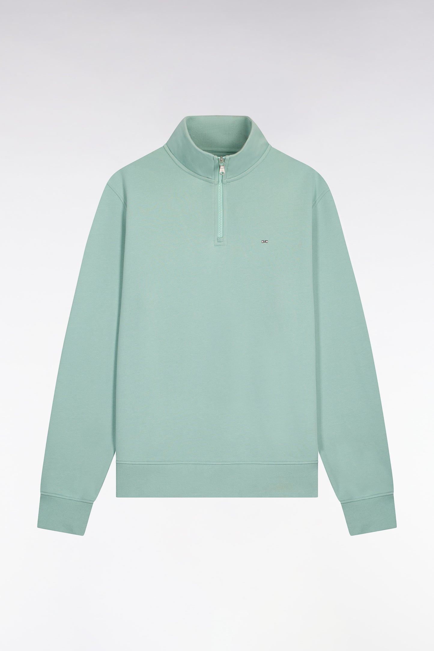 Water green cotton fleece trucker neck sweatshirt