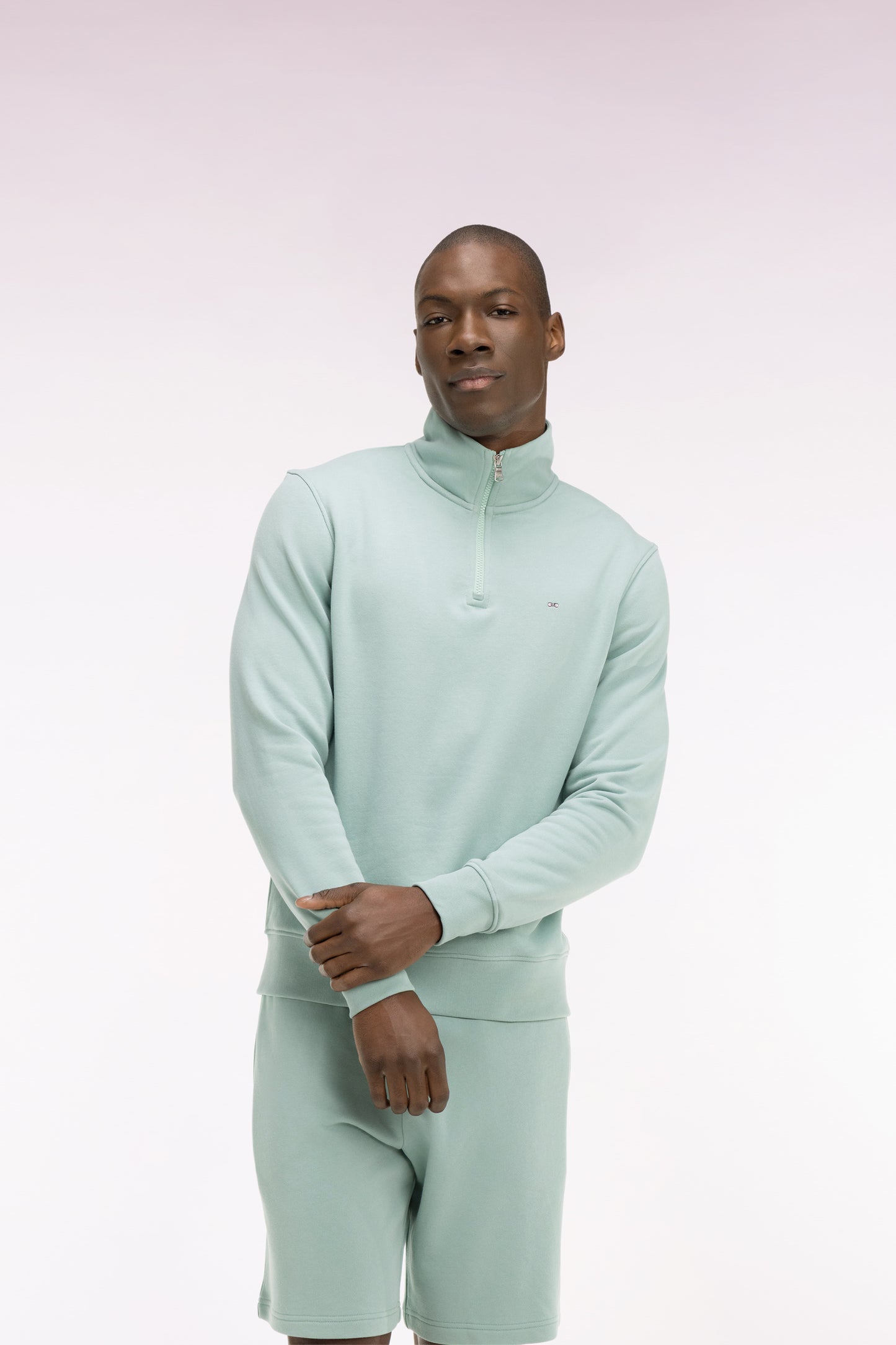 Water green cotton fleece trucker neck sweatshirt