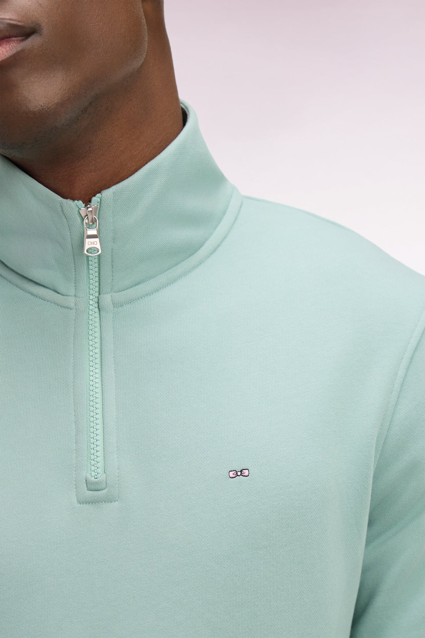 Water green cotton fleece trucker neck sweatshirt
