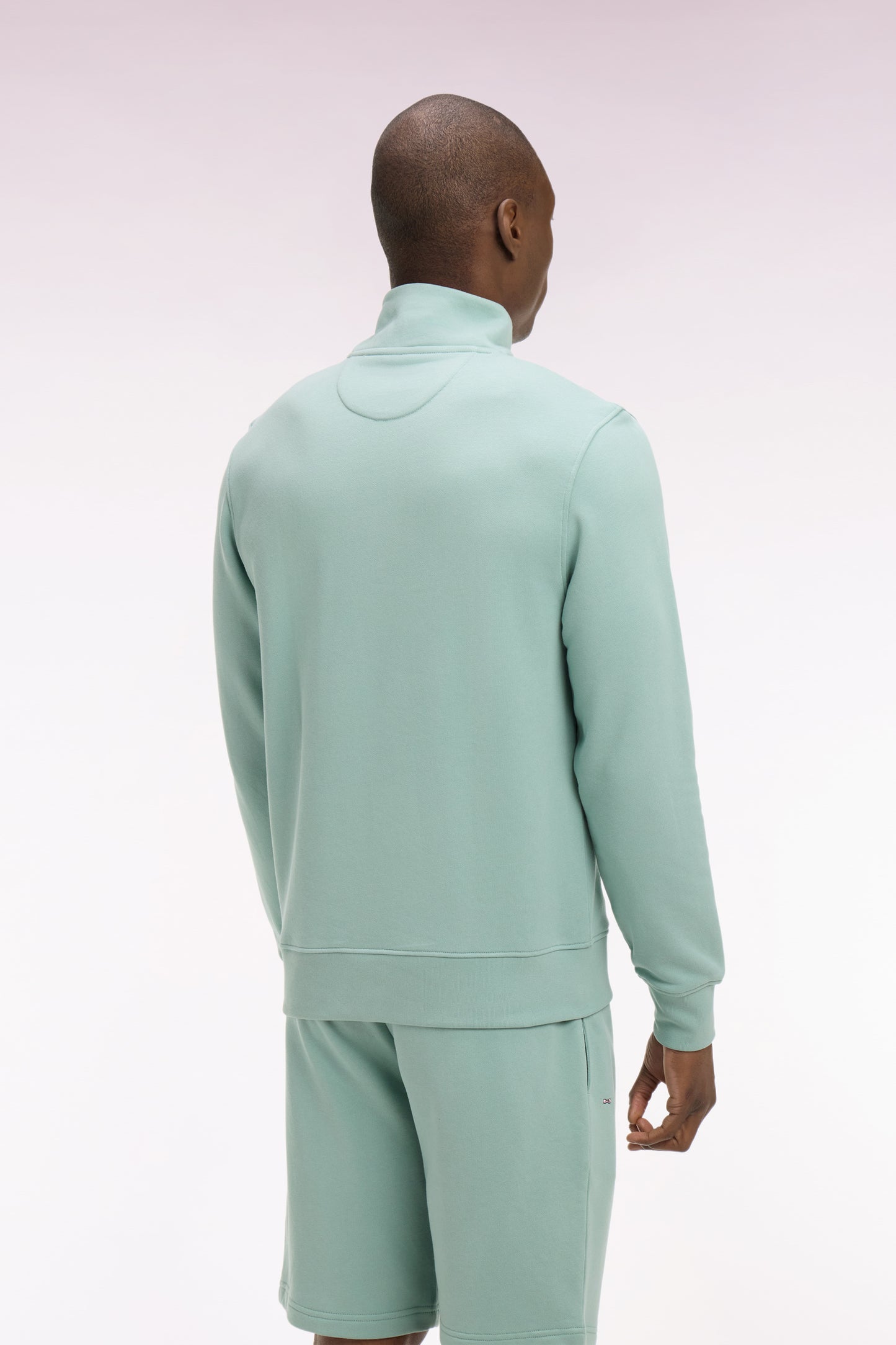 Water green cotton fleece trucker neck sweatshirt