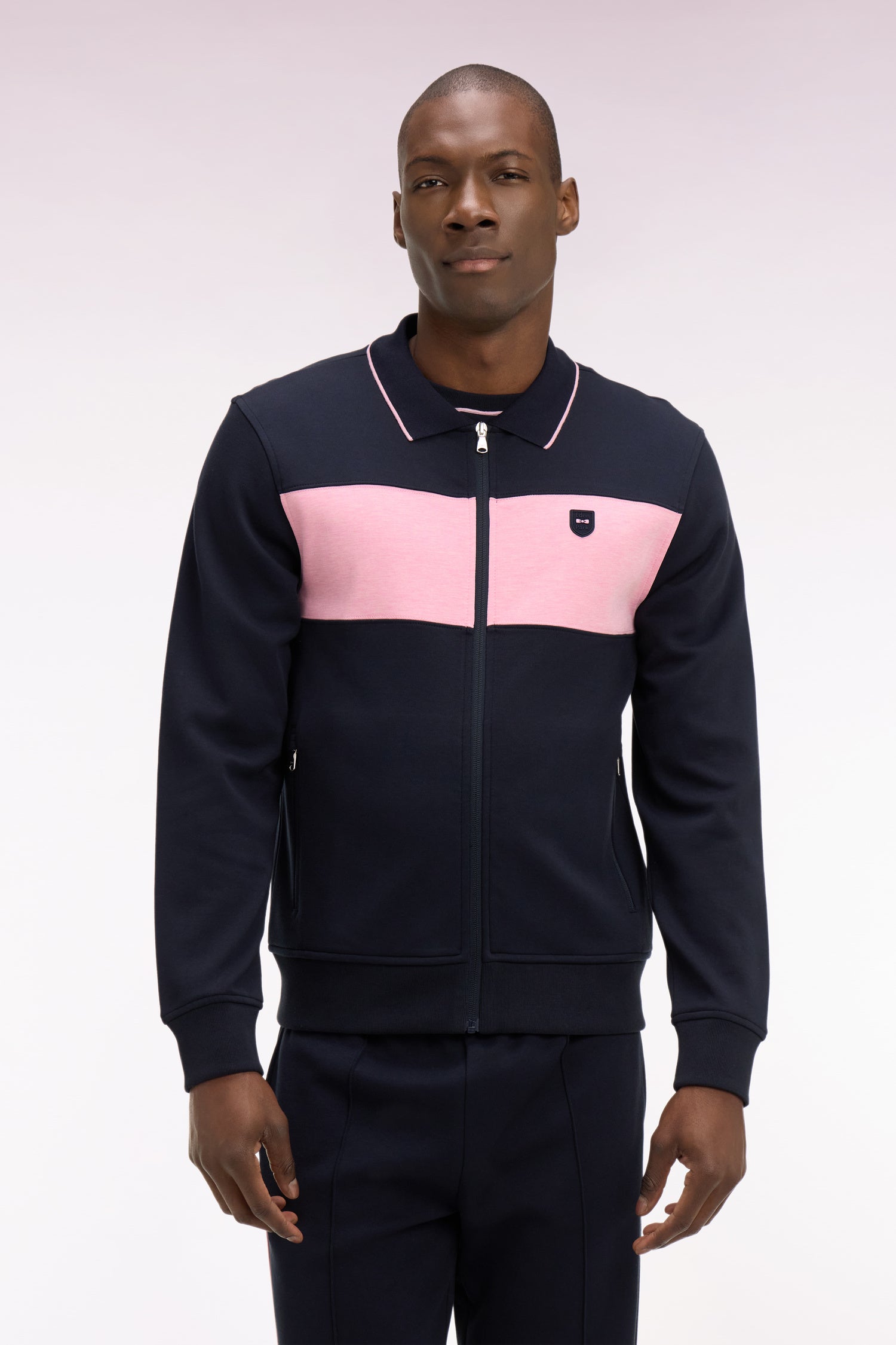 sweatshirt zipped polo collar in fleece navy