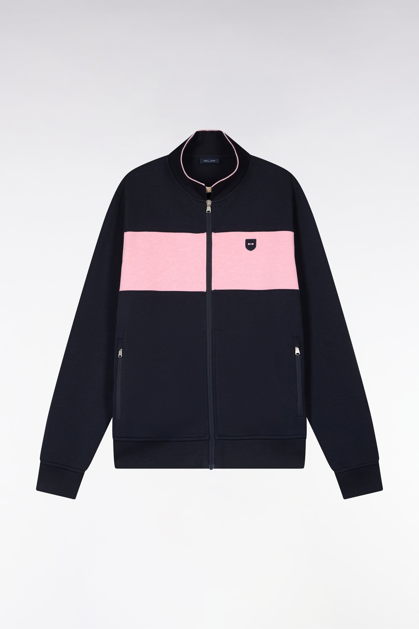 Sweatshirt zippé col polo en molleton marine