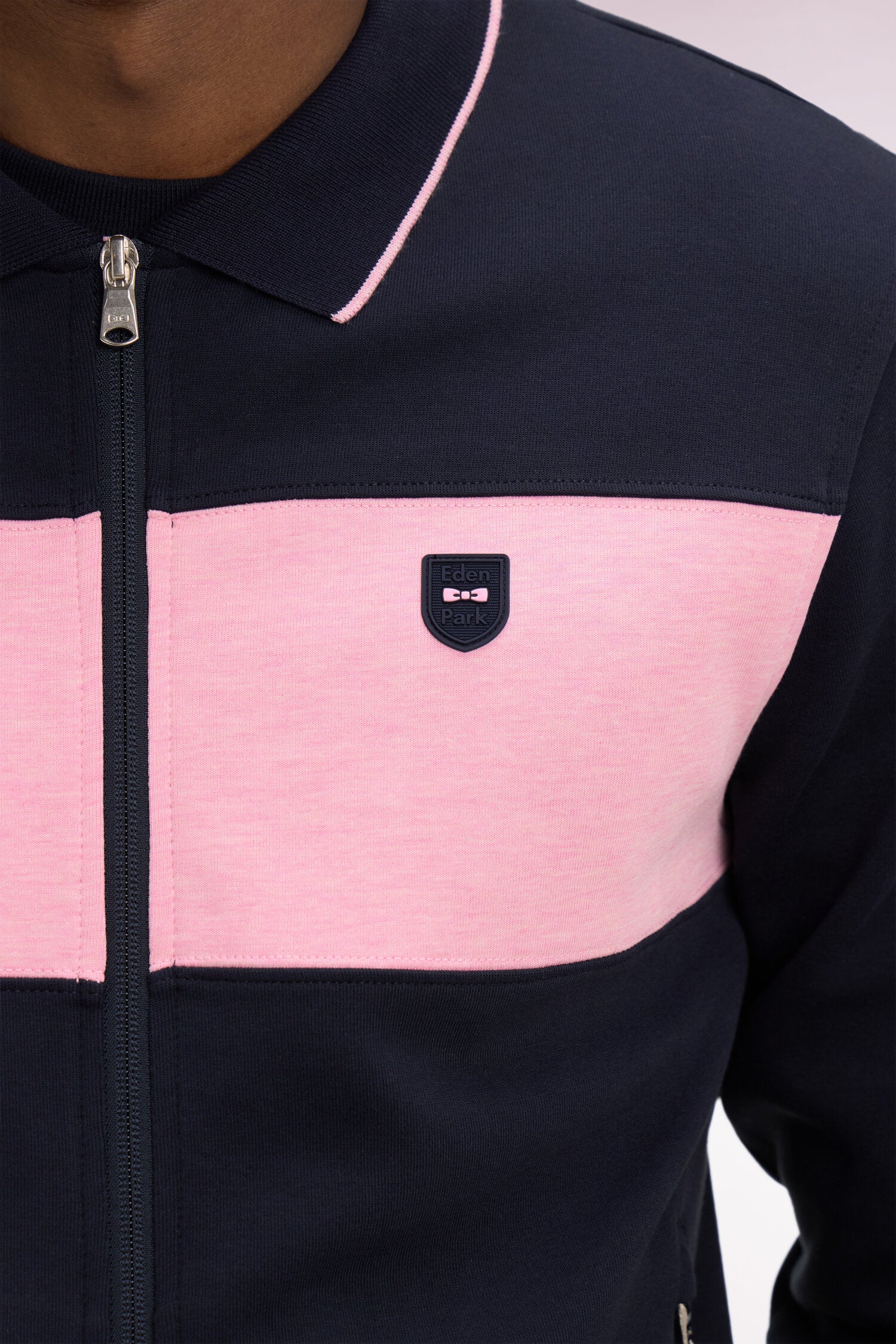 sweatshirt zipped polo collar in fleece navy
