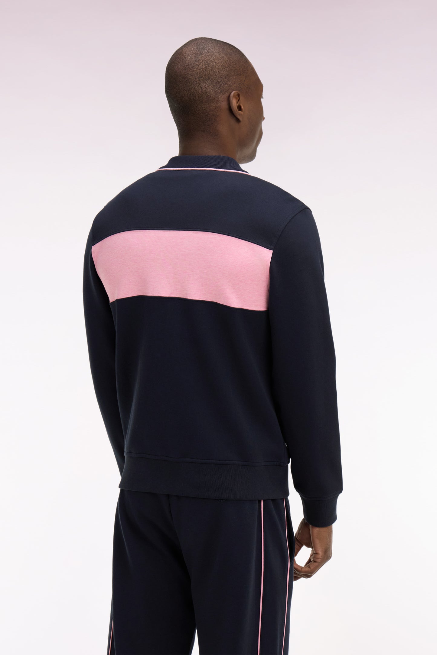 Sweatshirt zippé col polo en molleton marine