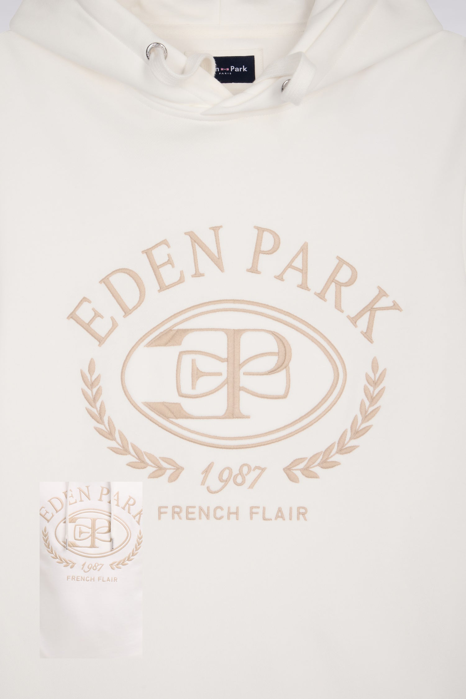 Sweatshirt à capuche brodé écru
