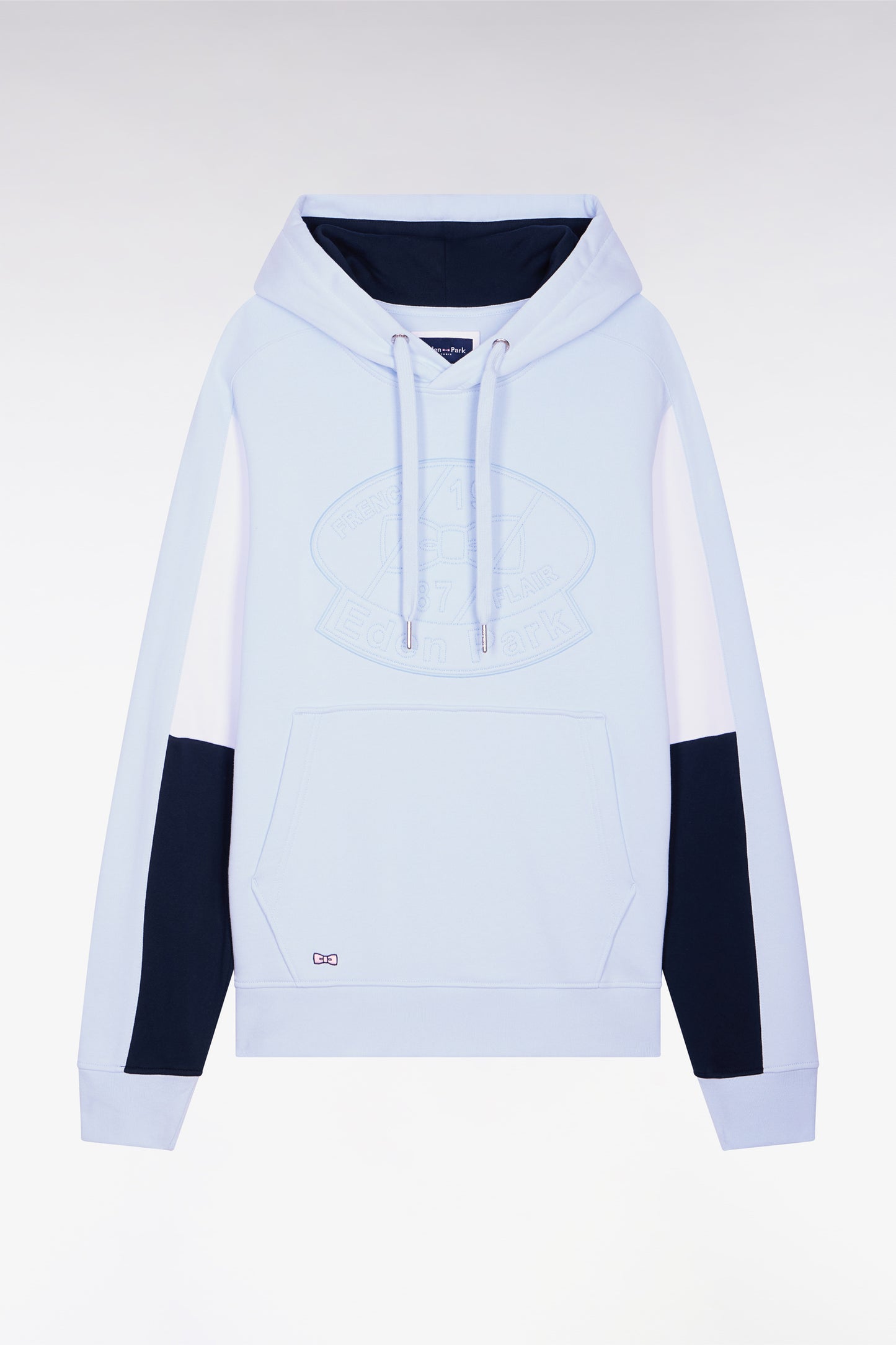 Sweatshirt à capuche en molleton coton bleu ciel brodé