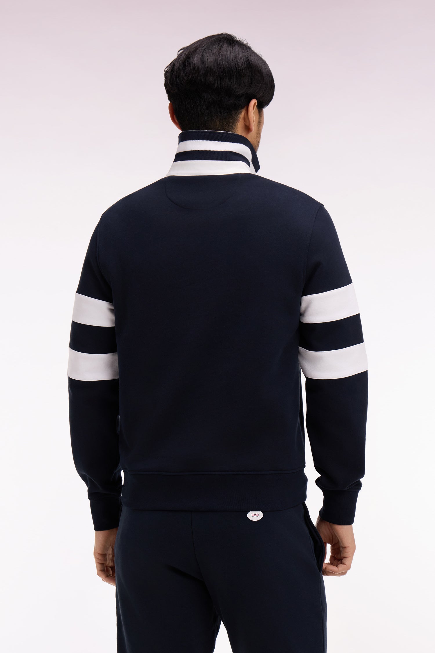 Sweatshirt col maillot en molleton marine coupe regular