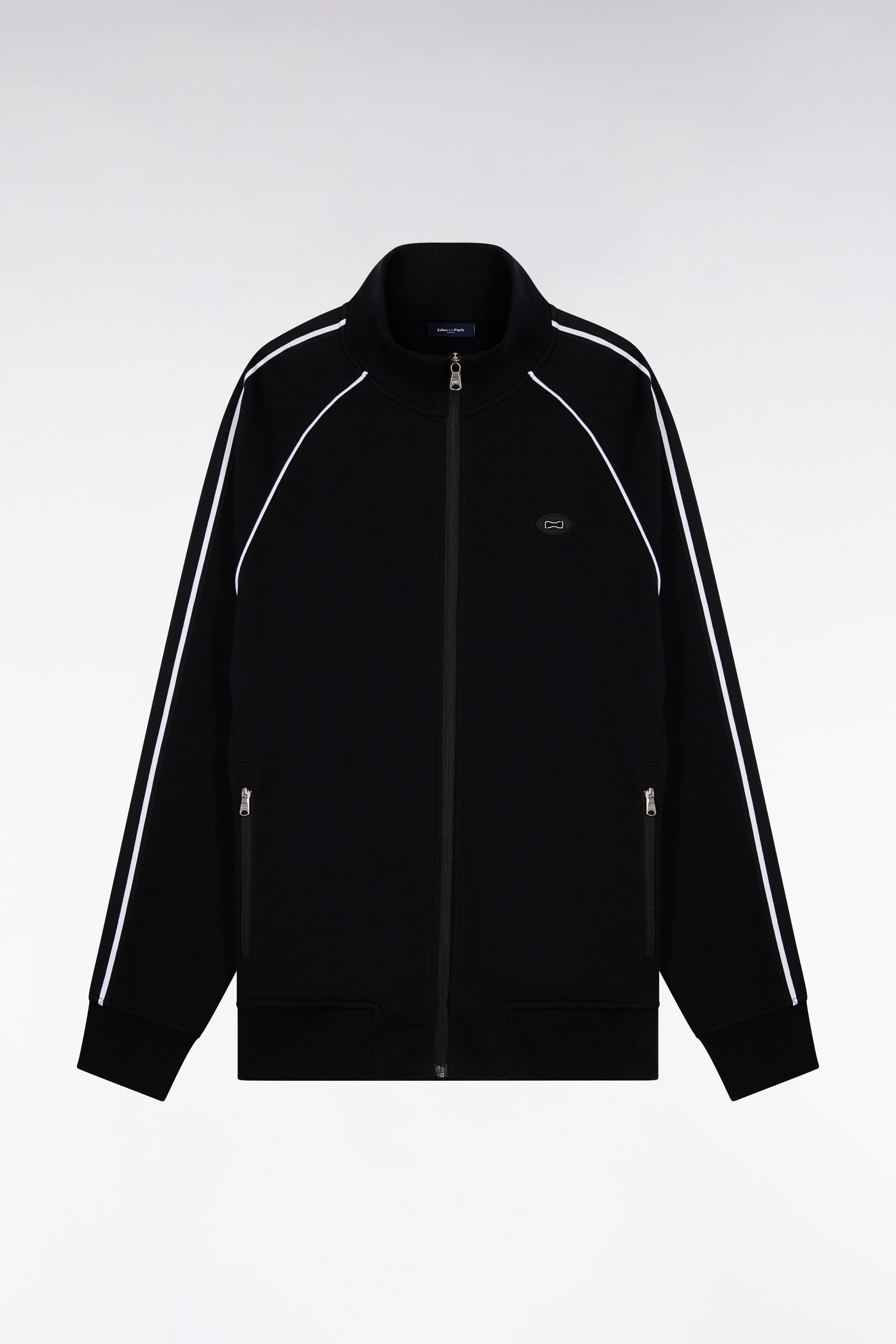 Sweatshirt zippé en interlock noir découpes ruban coupe regular