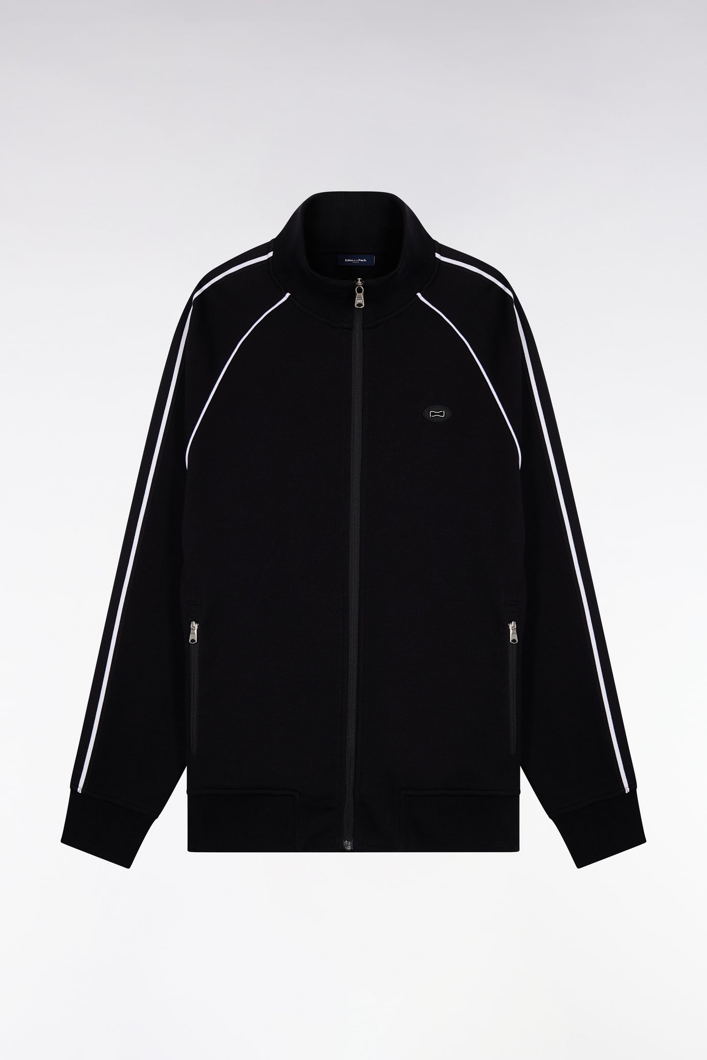 Sweatshirt zippé en interlock noir découpes ruban coupe regular