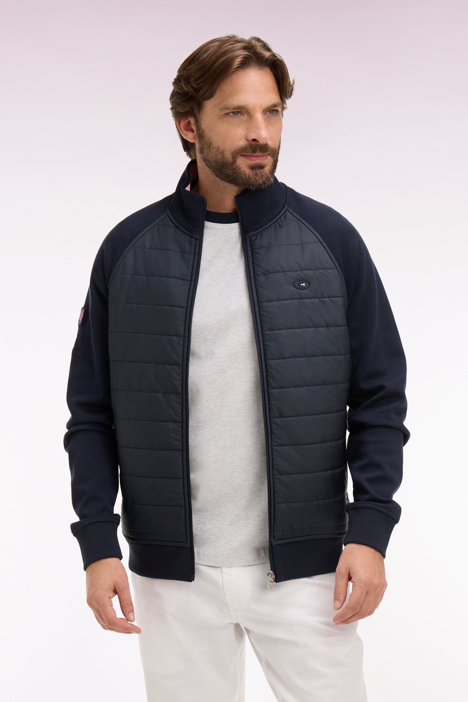 Sweatshirt zippé XV de France en molleton marine à parmenture matelassée coupe regular