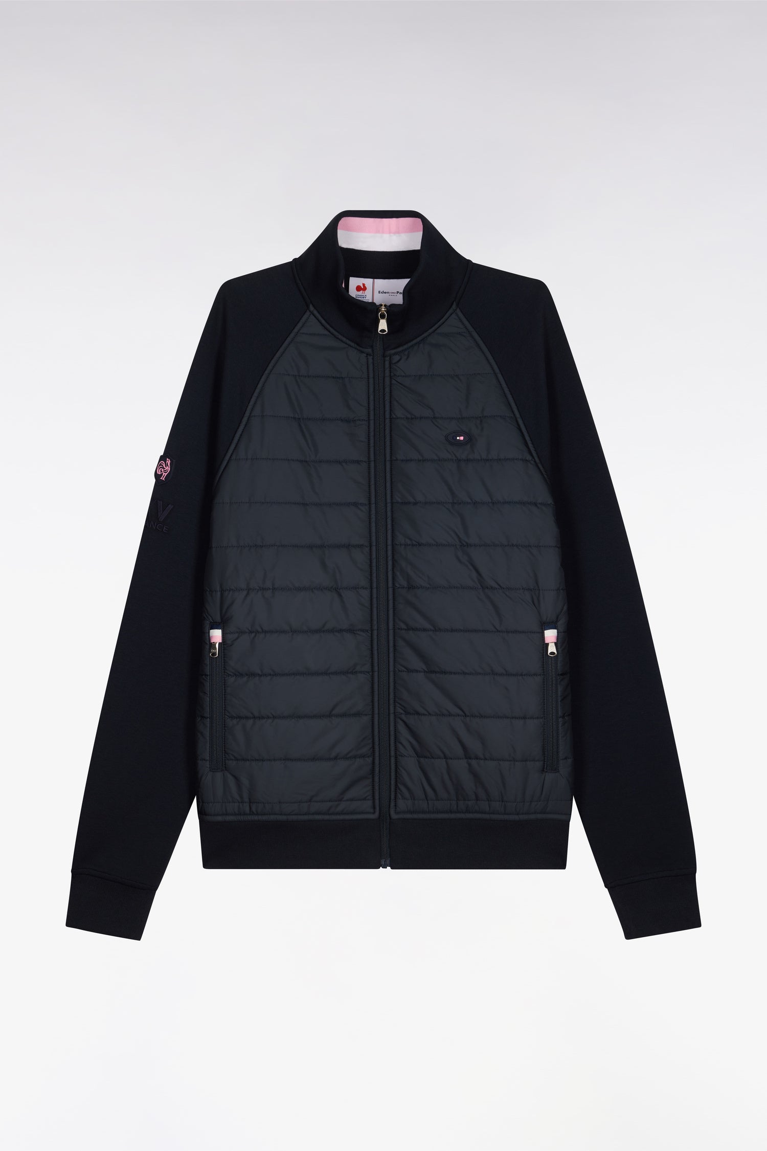 Sweatshirt zippé XV de France en molleton marine à parmenture matelassée coupe regular