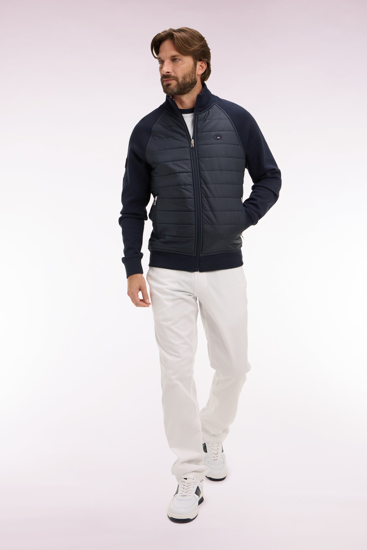 Sweatshirt zippé XV de France en molleton marine à parmenture matelassée coupe regular
