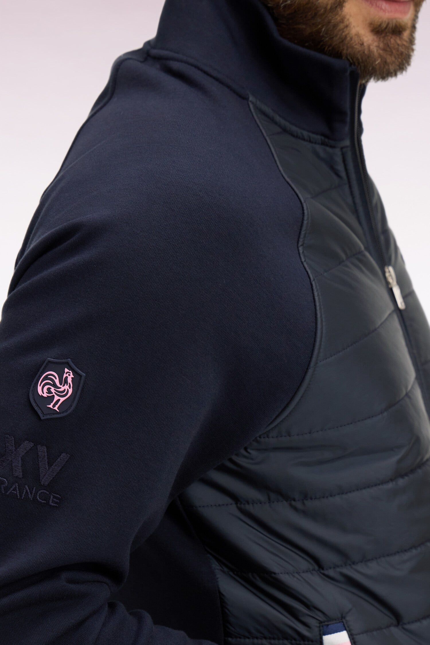 Sweatshirt zippé XV de France en molleton marine à parmenture matelassée coupe regular