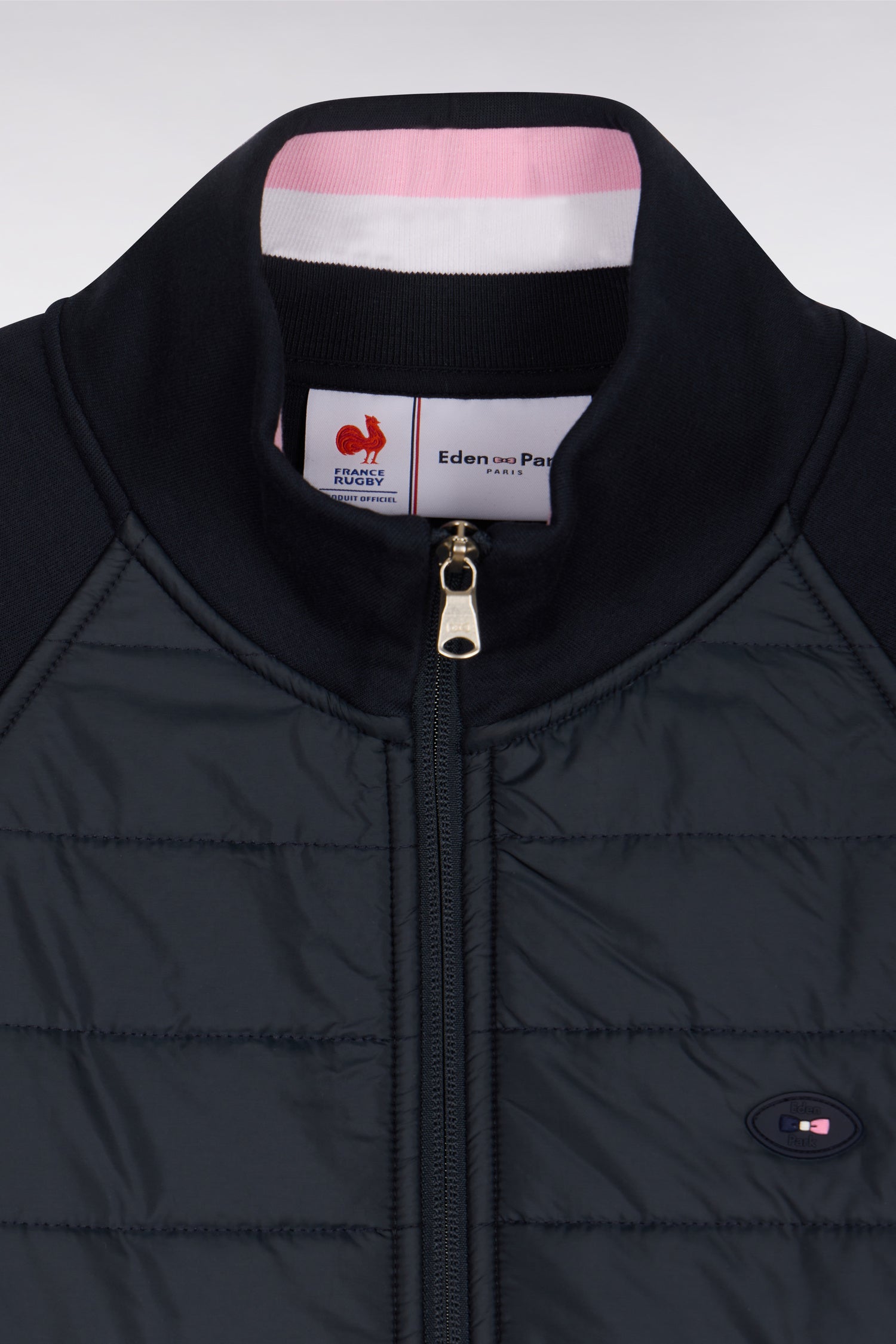 Sweatshirt zippé XV de France en molleton marine à parmenture matelassée coupe regular