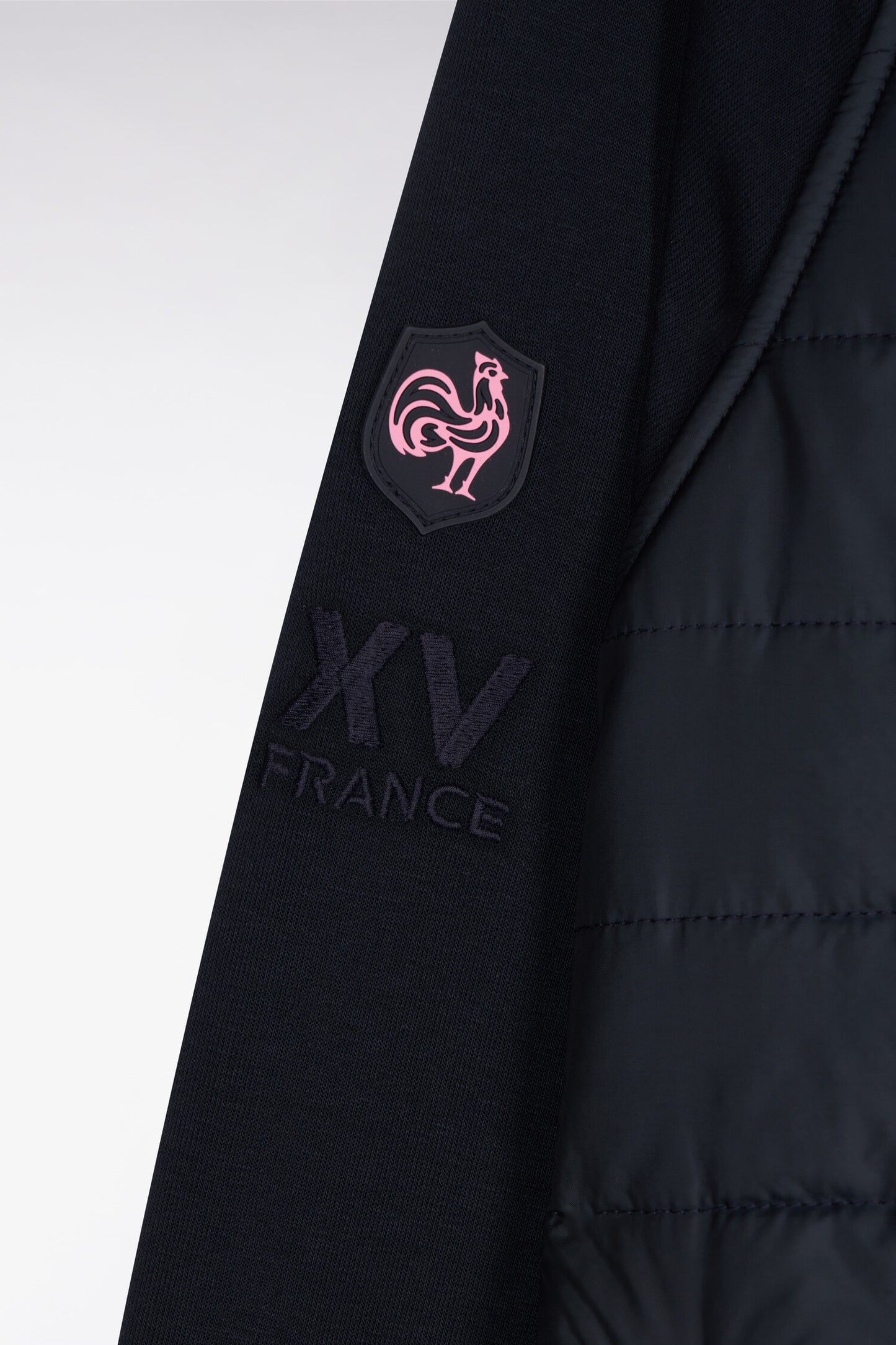 XV de France zipped sweatshirt in navy fleece with quilted facing, regular fit