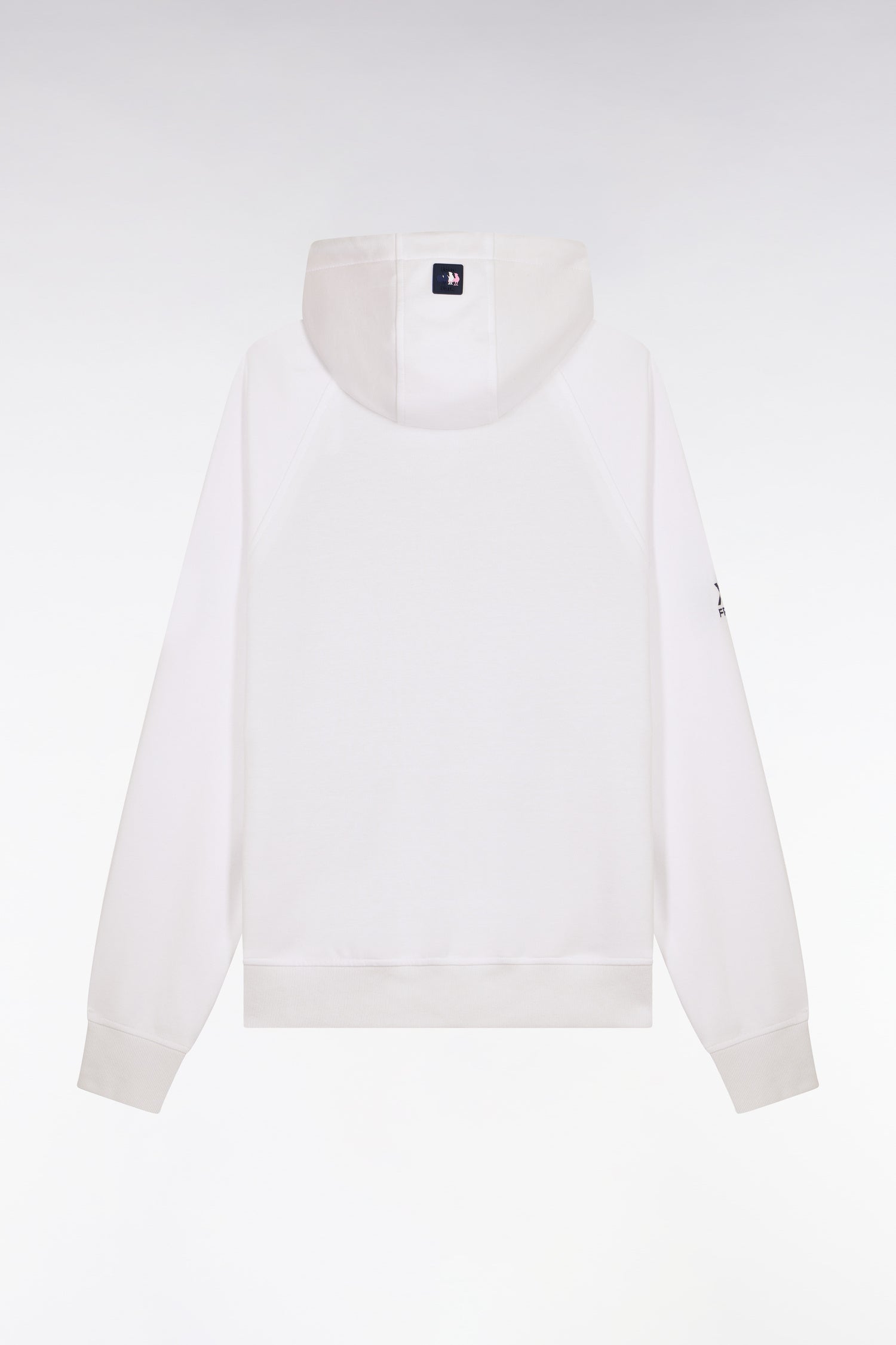 XV de France zipped hooded sweatshirt in white fleece with navy