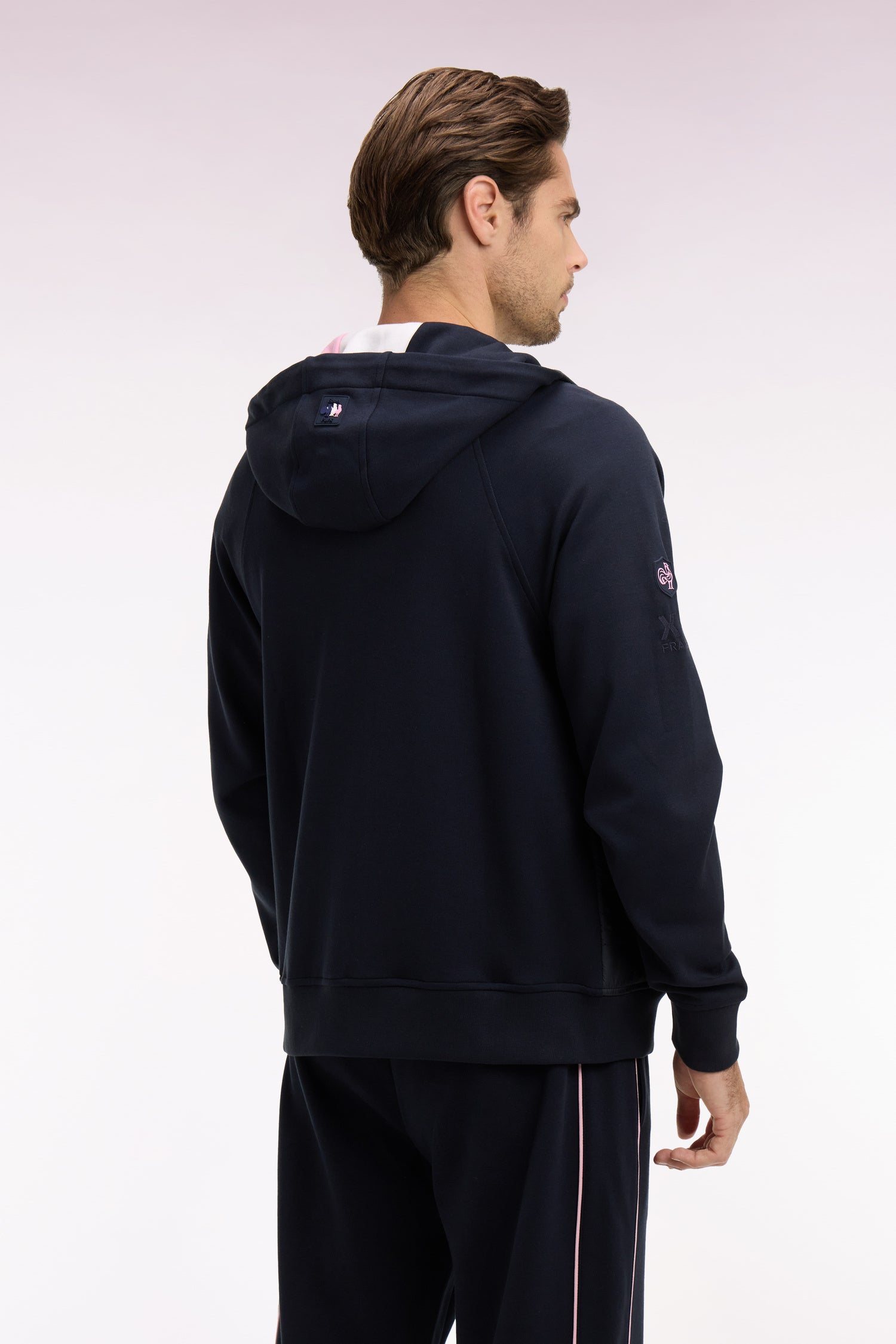 Sweatshirt zippé XV de France à capuche en molleton à parmenture matelassée marine coupe regular
