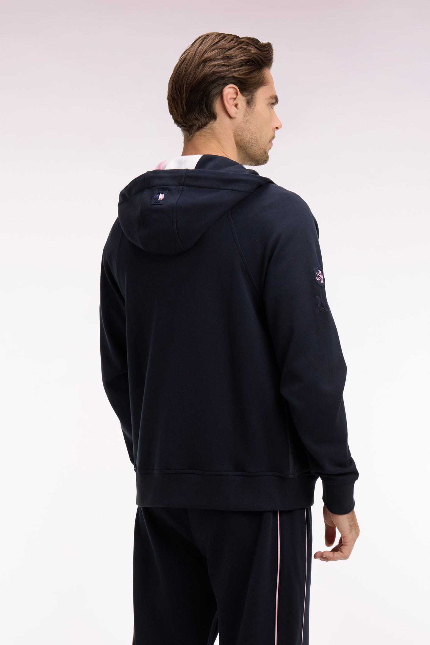 Sweatshirt zippé XV de France à capuche en molleton à parmenture matelassée marine coupe regular