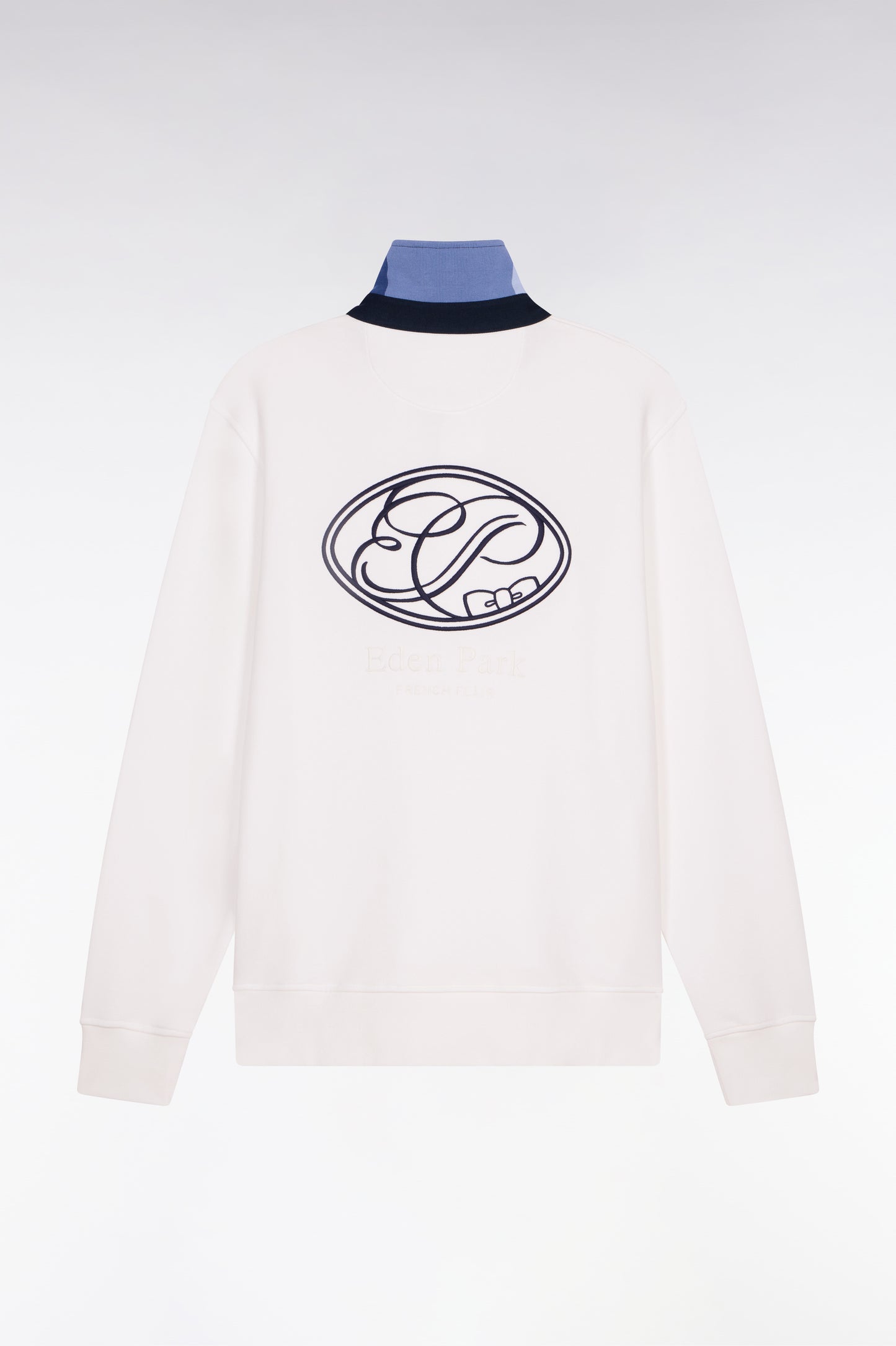 Regular fit jersey collar sweatshirt in embroidered ecru fleece