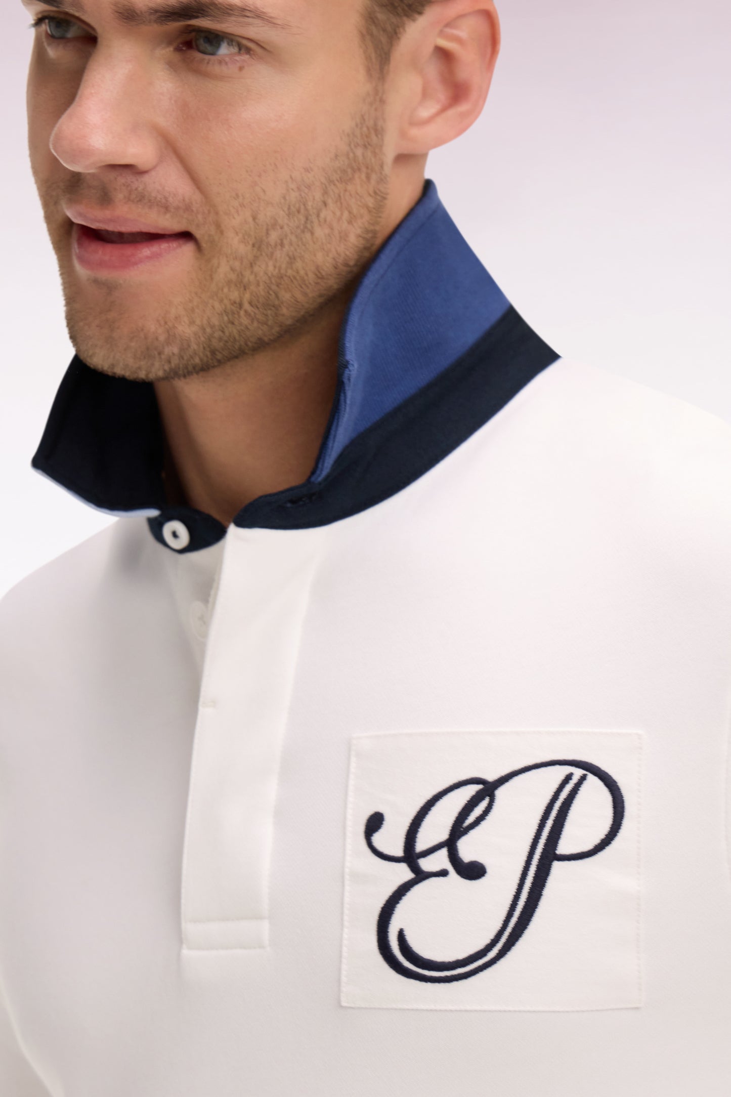 Regular fit jersey collar sweatshirt in embroidered ecru fleece