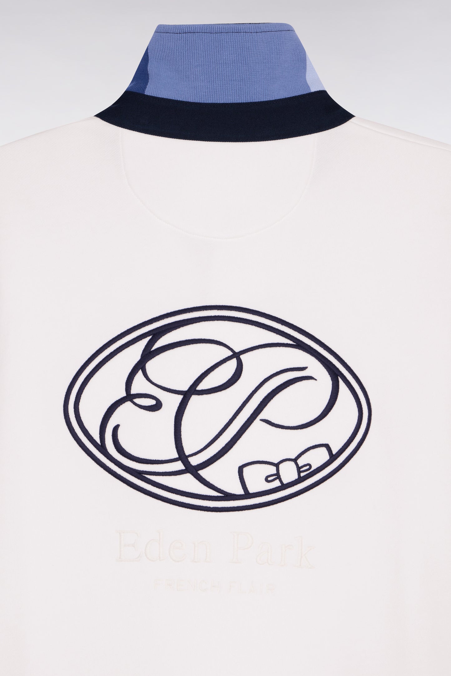 Regular fit jersey collar sweatshirt in embroidered ecru fleece
