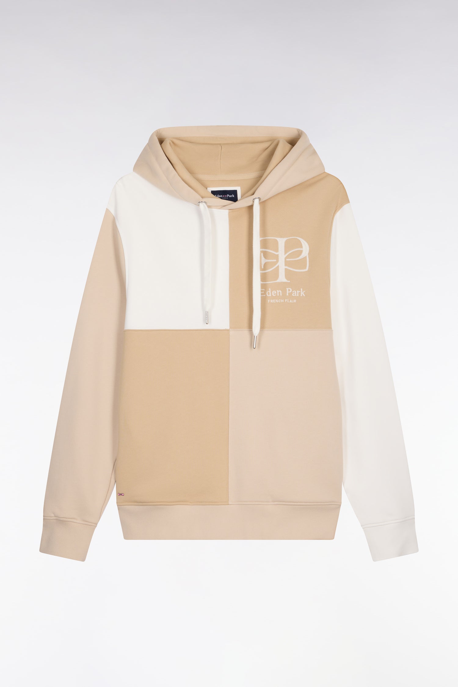 Sweatshirt à capuche en molleton beige colorblock cadrans coupe regular