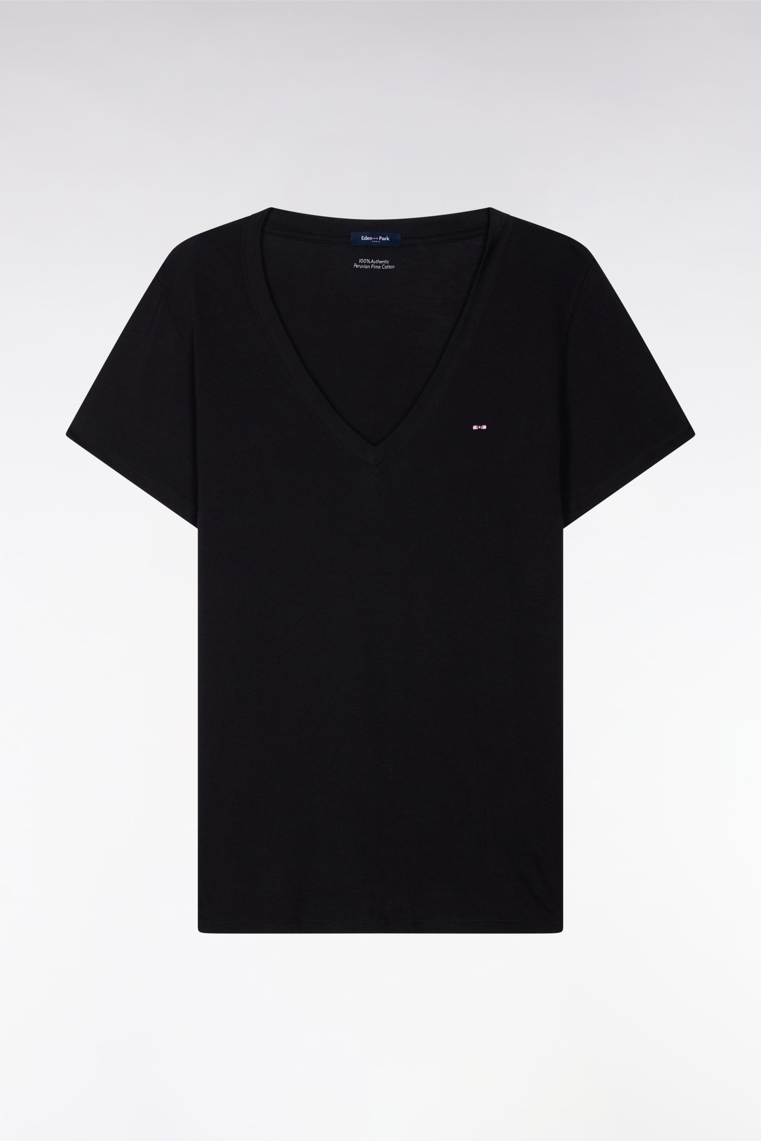 T-shirt à manches courtes col V en coton Pima noir coupe regular