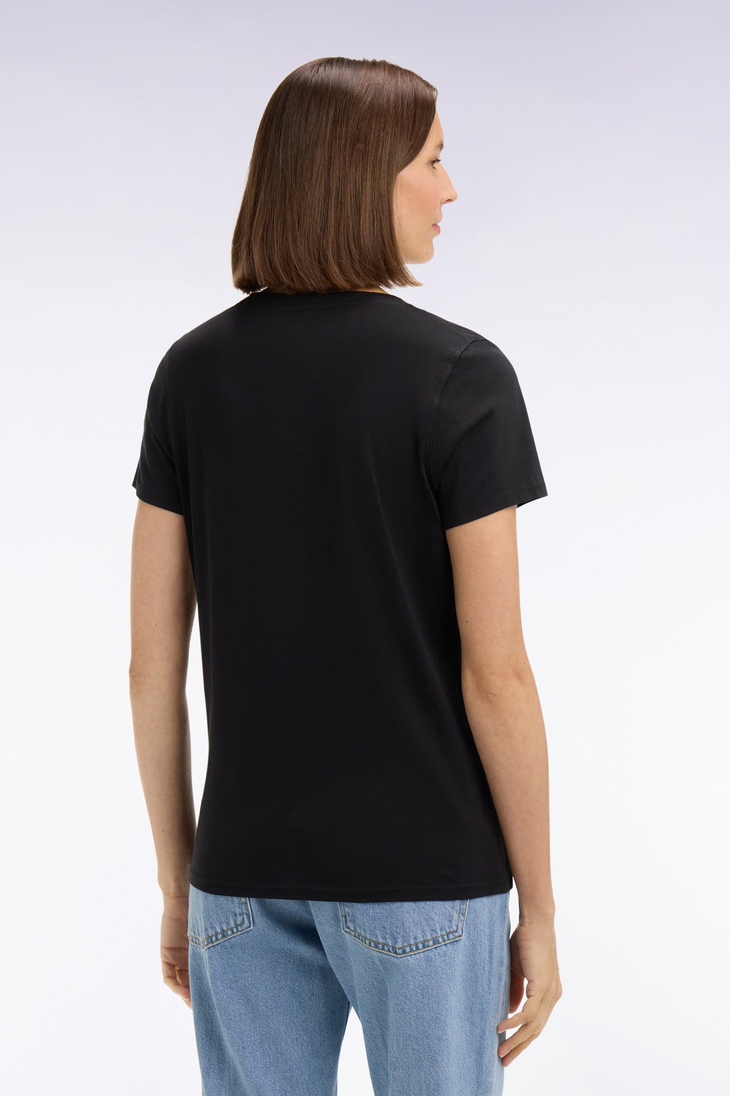 T-shirt à manches courtes col V en coton Pima noir coupe regular