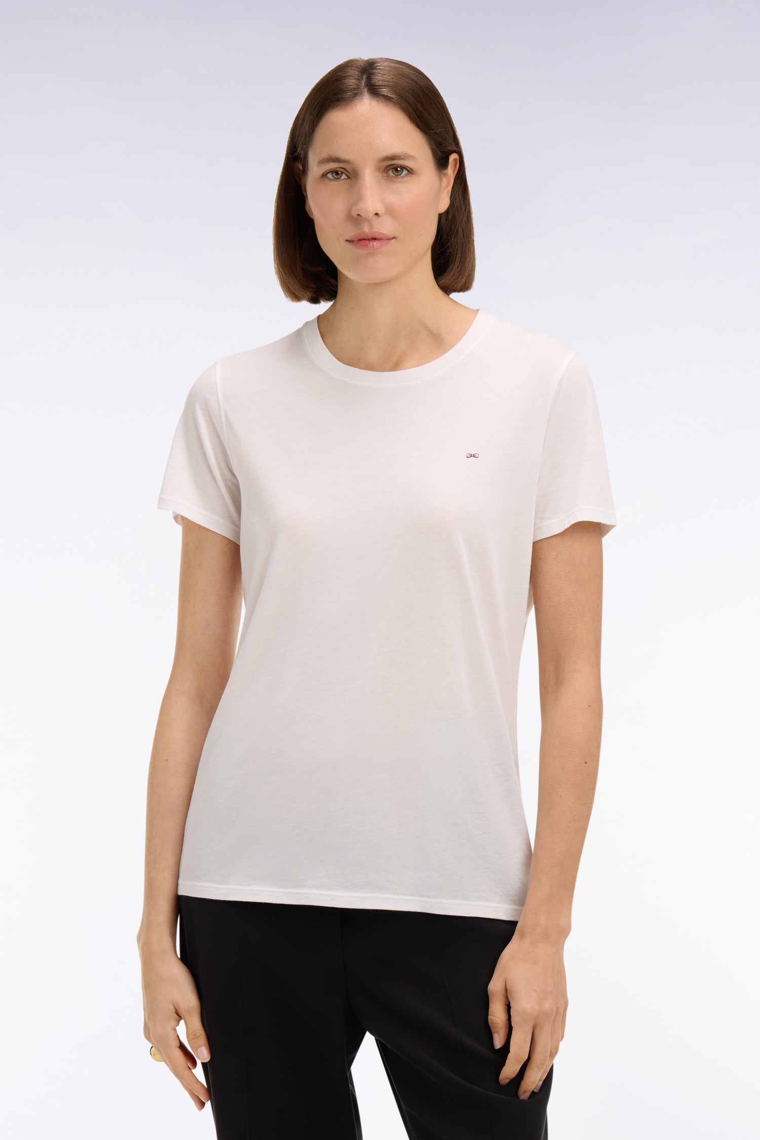 T-shirt à manches courtes en coton Pima blanc col rond coupe regular