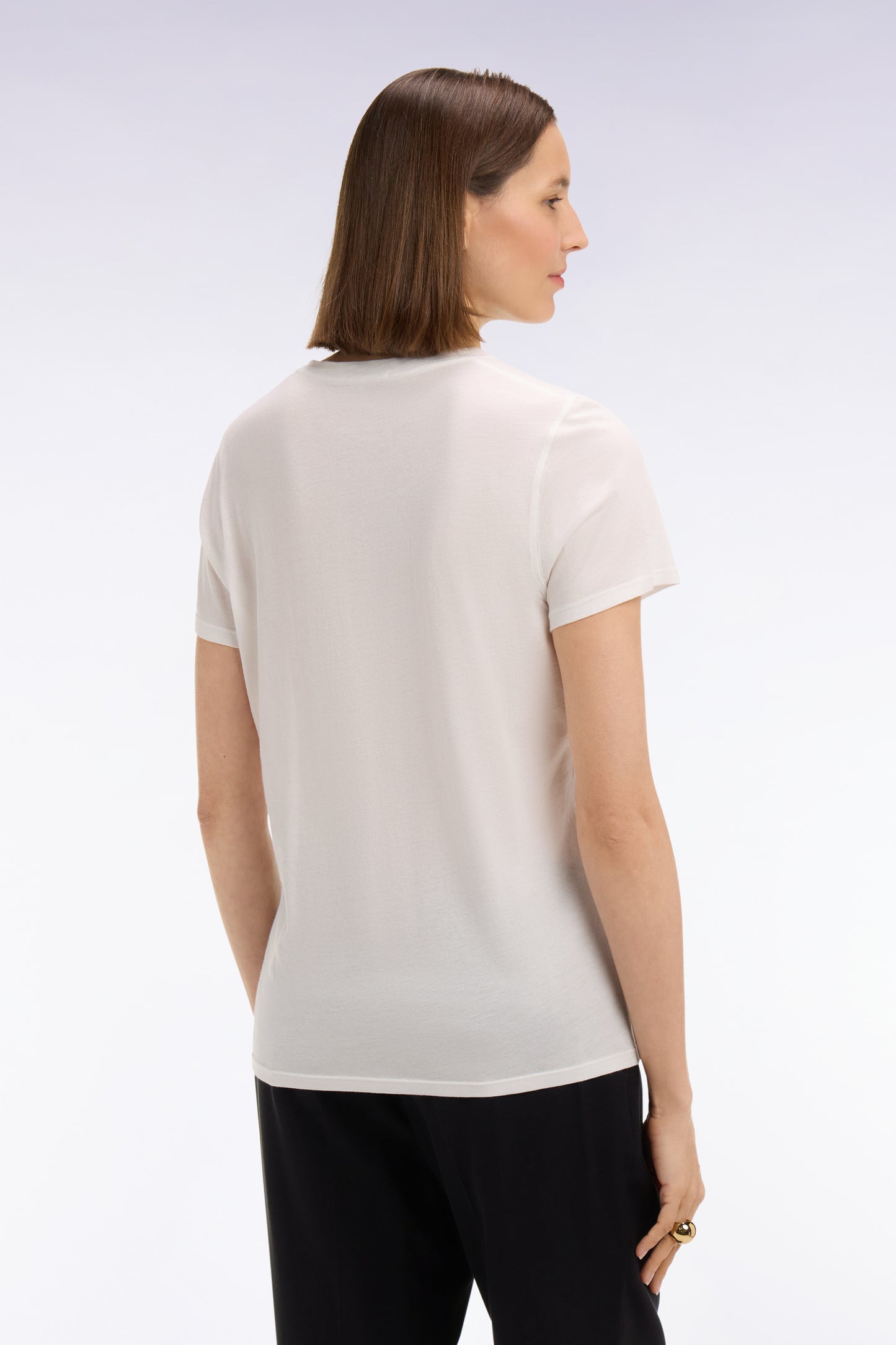 T-shirt à manches courtes en coton Pima blanc col rond coupe regular