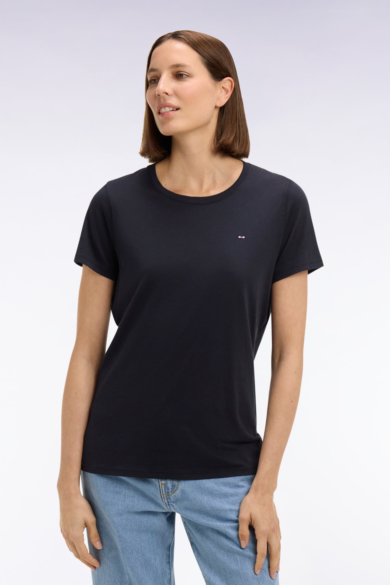 T-shirt à manches courtes en coton Pima marine col rond coupe regular