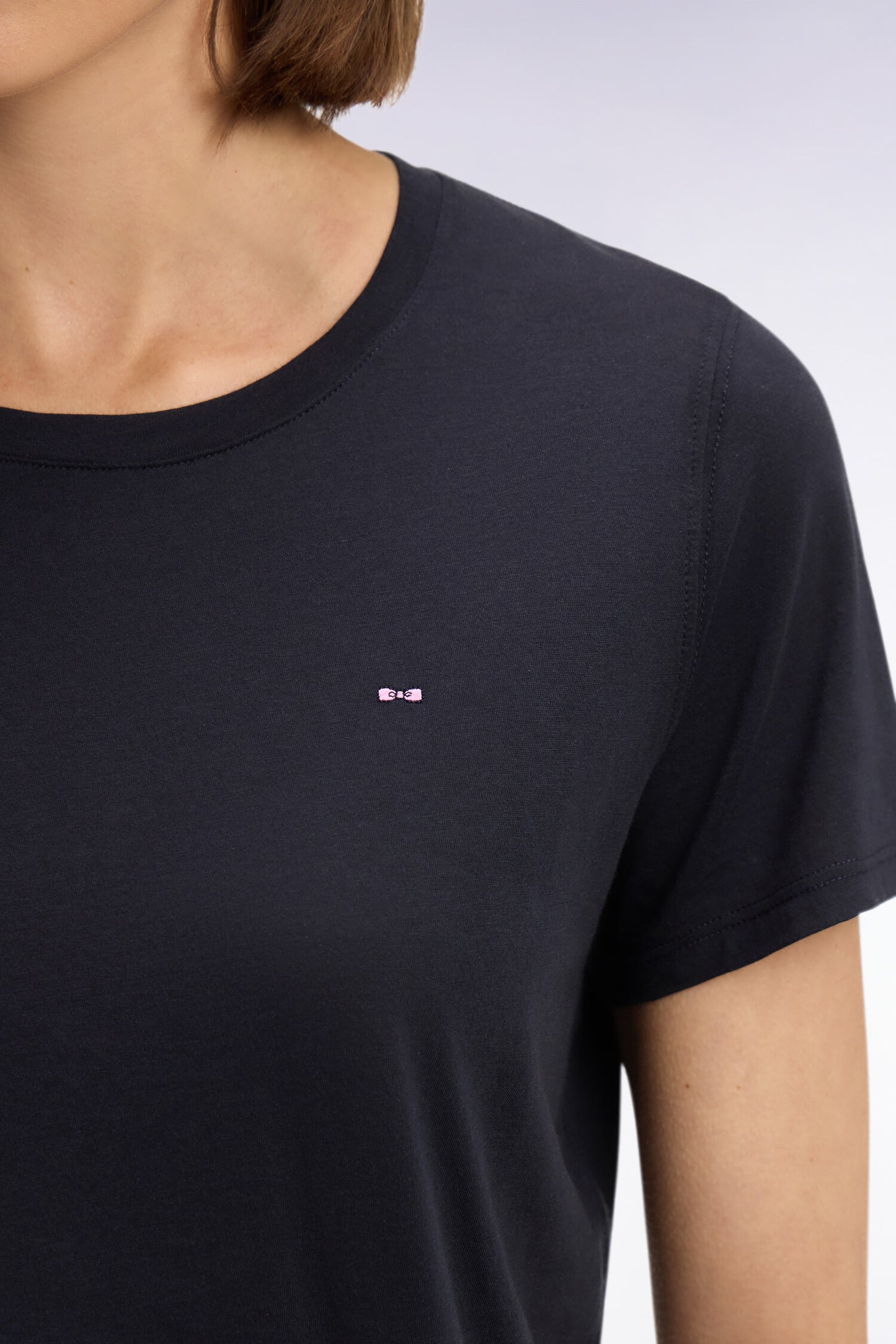T-shirt à manches courtes en coton Pima marine col rond coupe regular