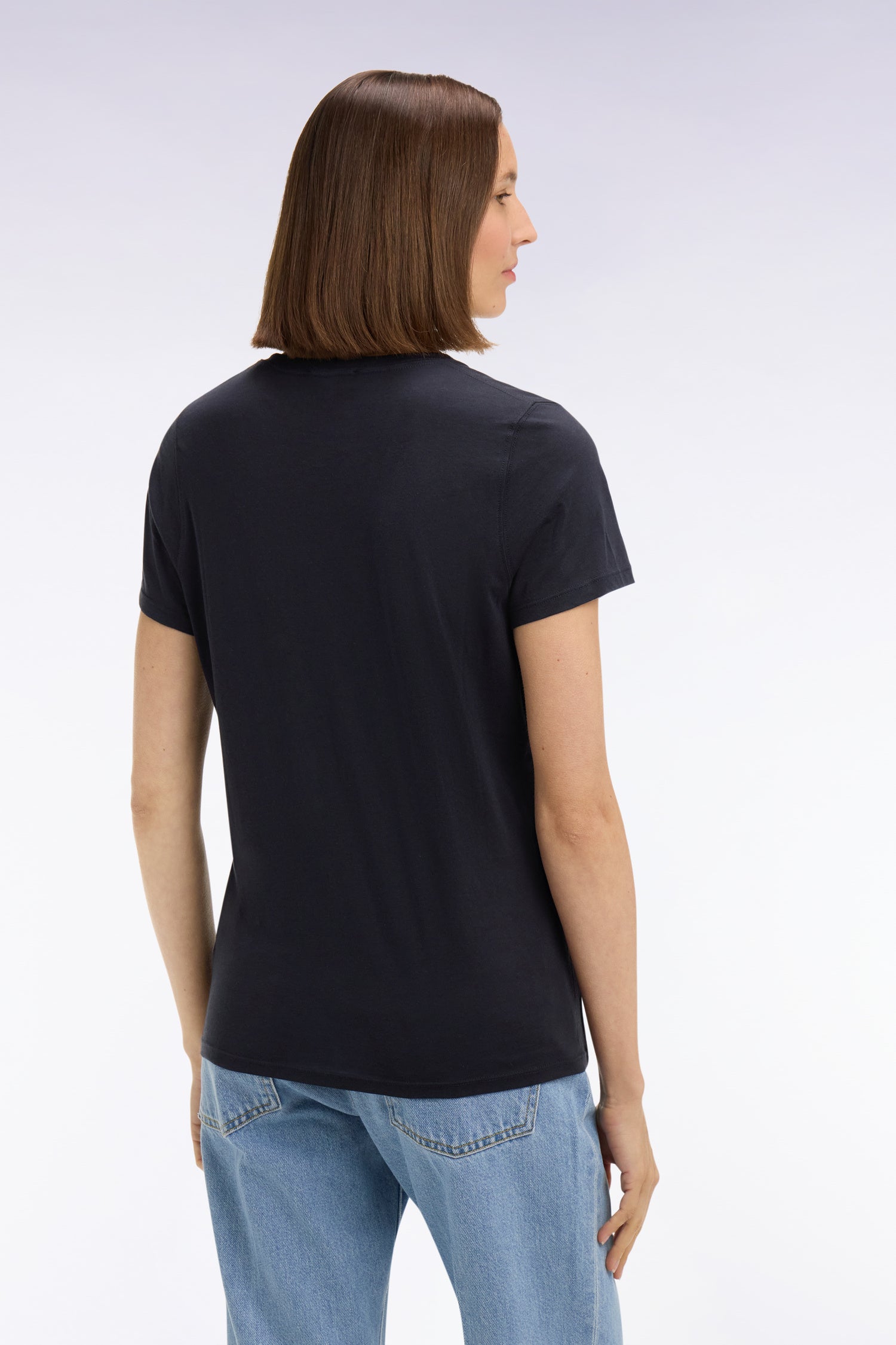 T-shirt à manches courtes en coton Pima marine col rond coupe regular