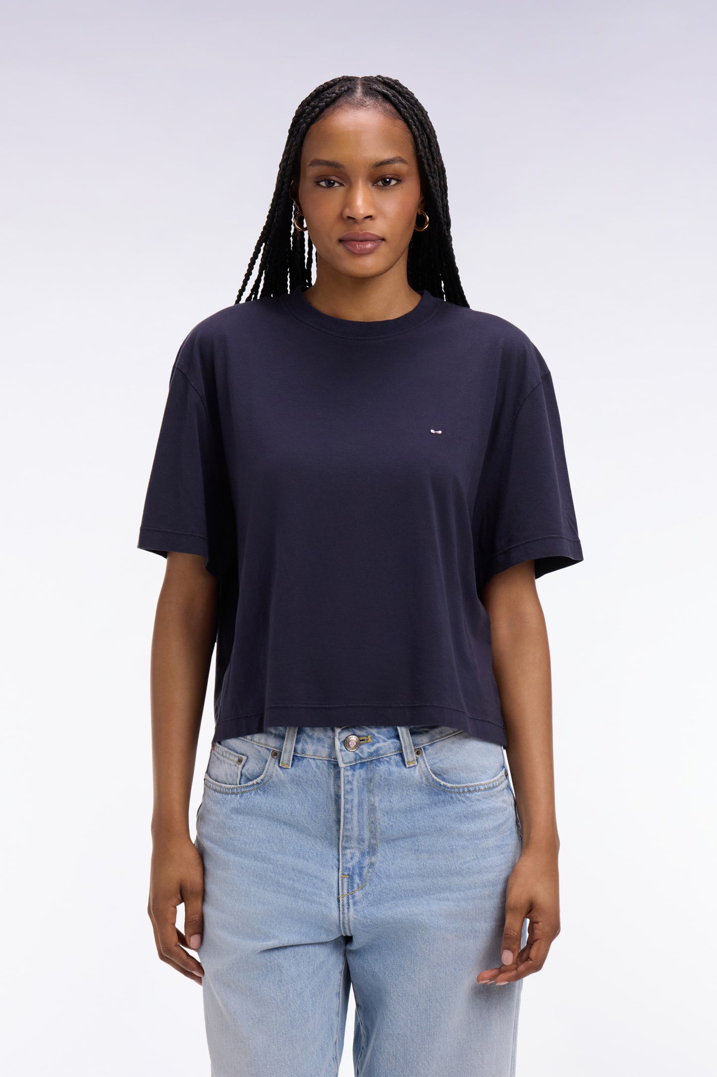 T-shirt à manches courtes en lyocell et coton marine coupe oversized
