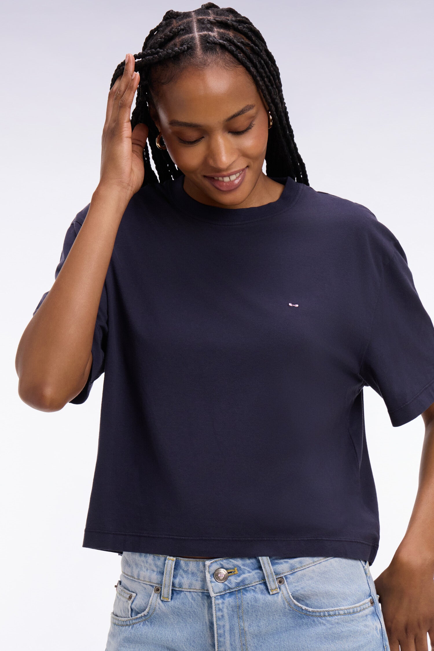 T-shirt à manches courtes en lyocell et coton marine coupe oversized