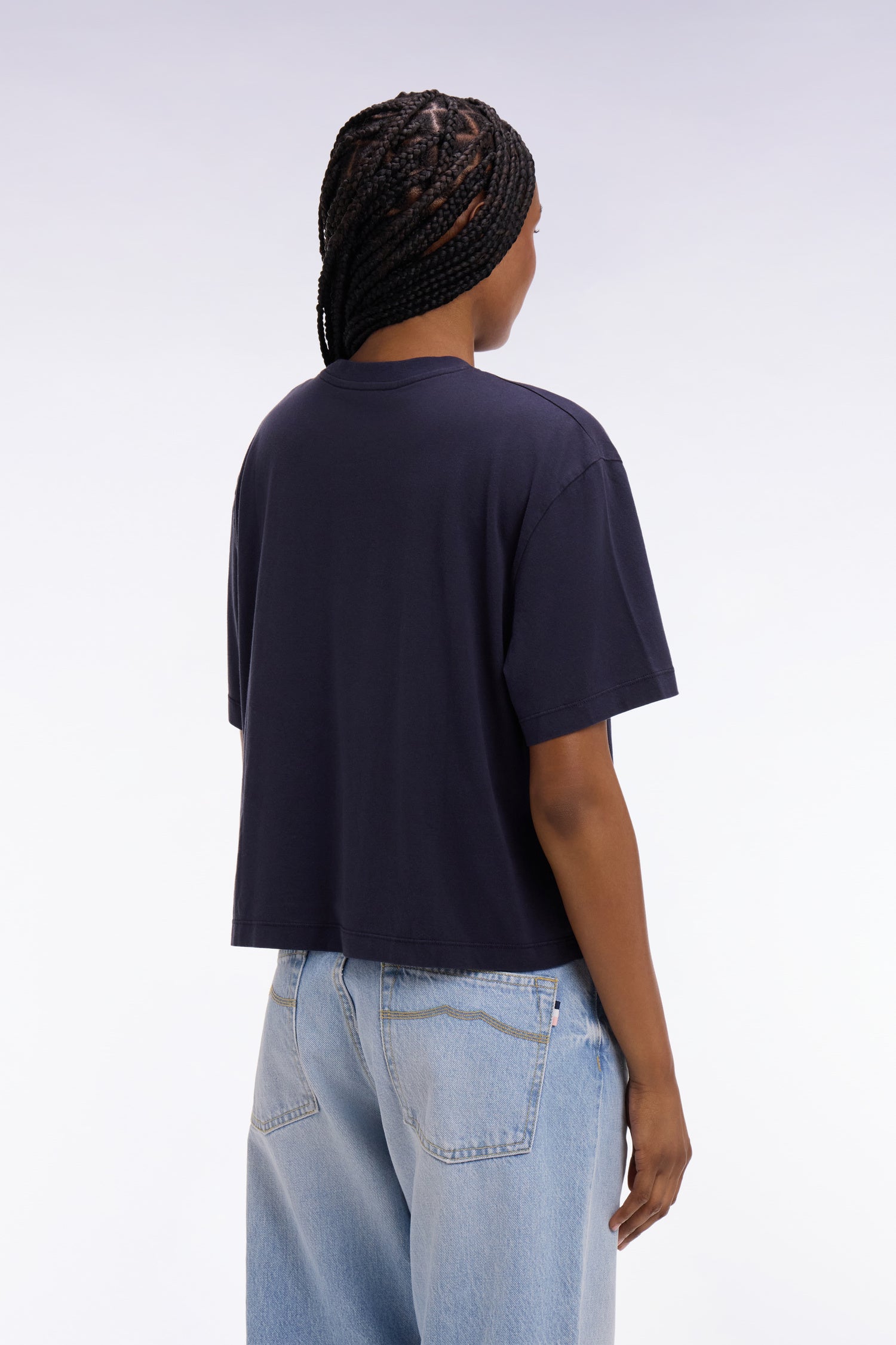 T-shirt à manches courtes en lyocell et coton marine coupe oversized