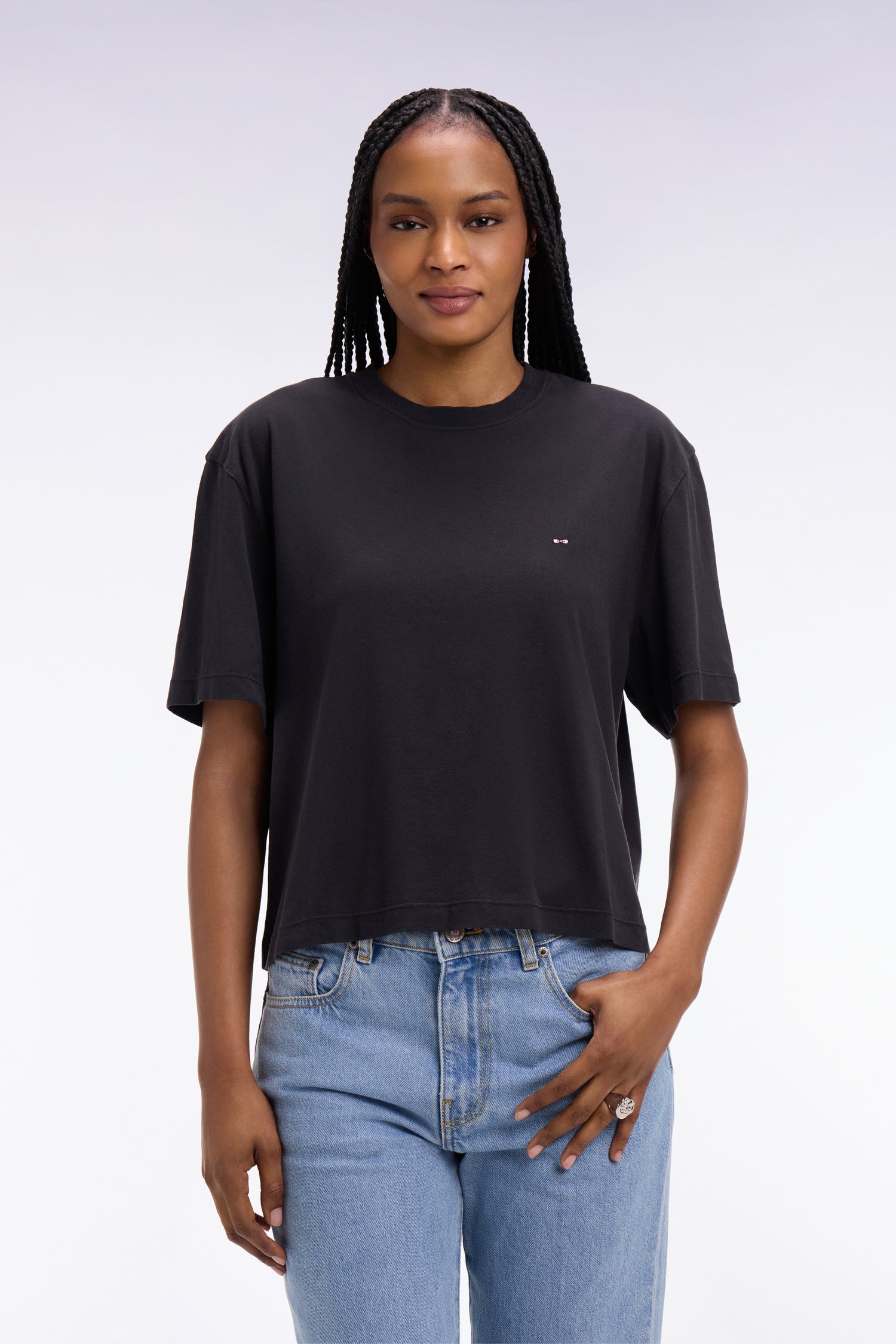 T-shirt à manches courtes en lyocell et coton noir coupe oversized