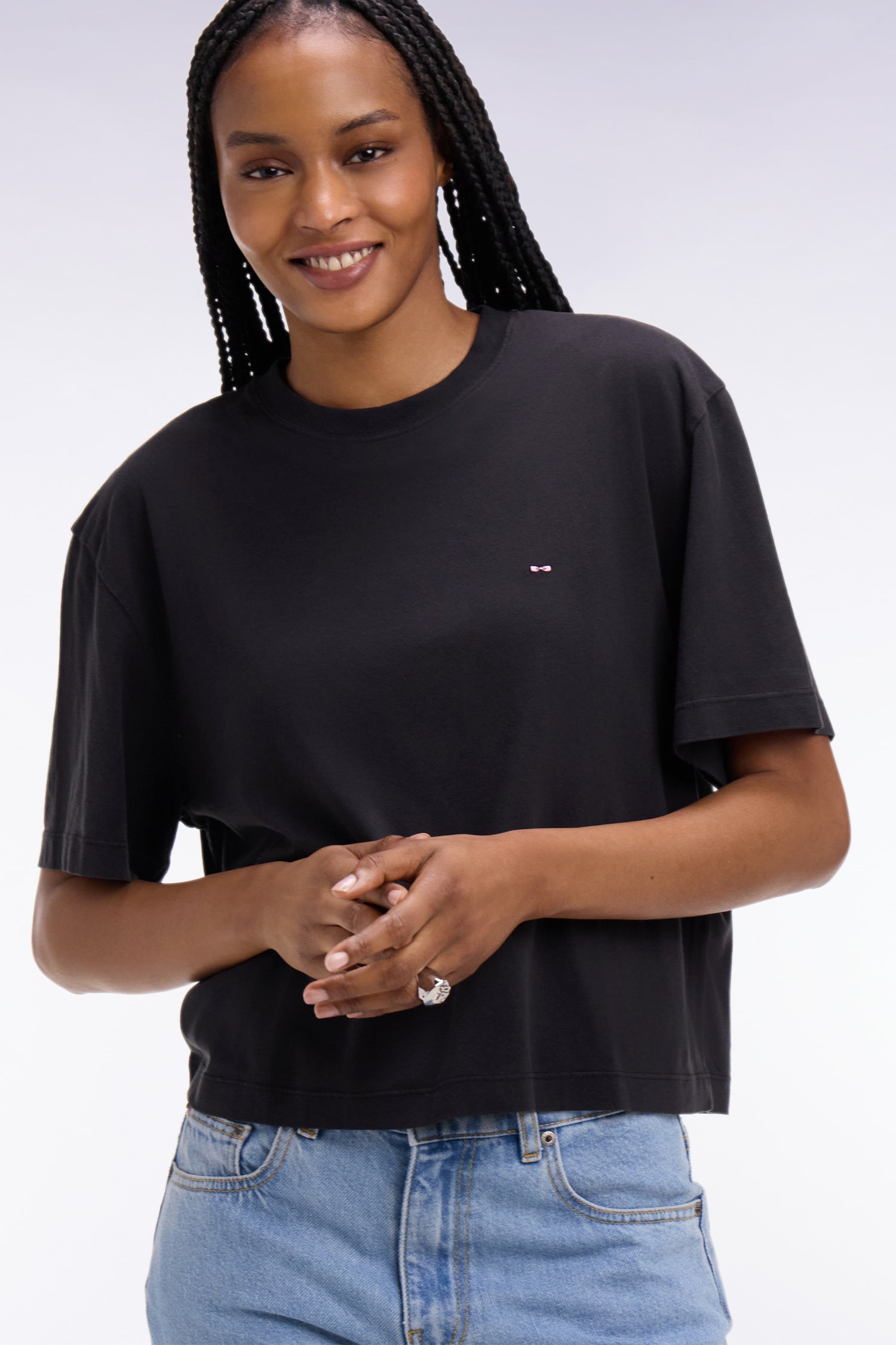 T-shirt à manches courtes en lyocell et coton noir coupe oversized