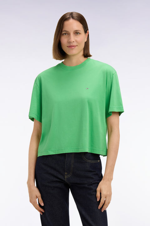 T-shirt à manches courtes en lyocell et coton vert coupe oversized - Image 3