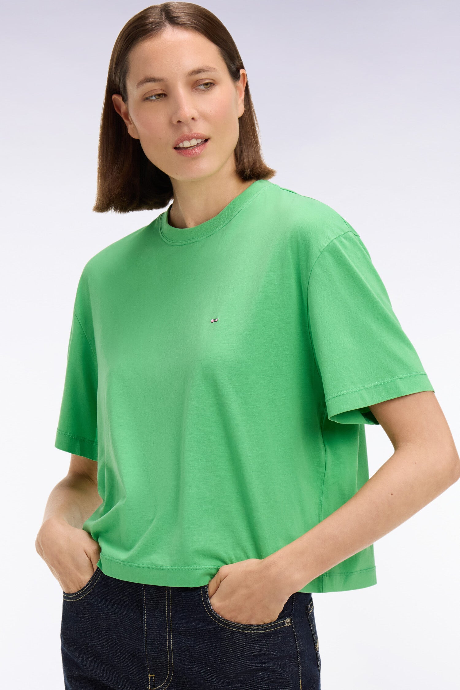 T-shirt à manches courtes en lyocell et coton vert coupe oversized
