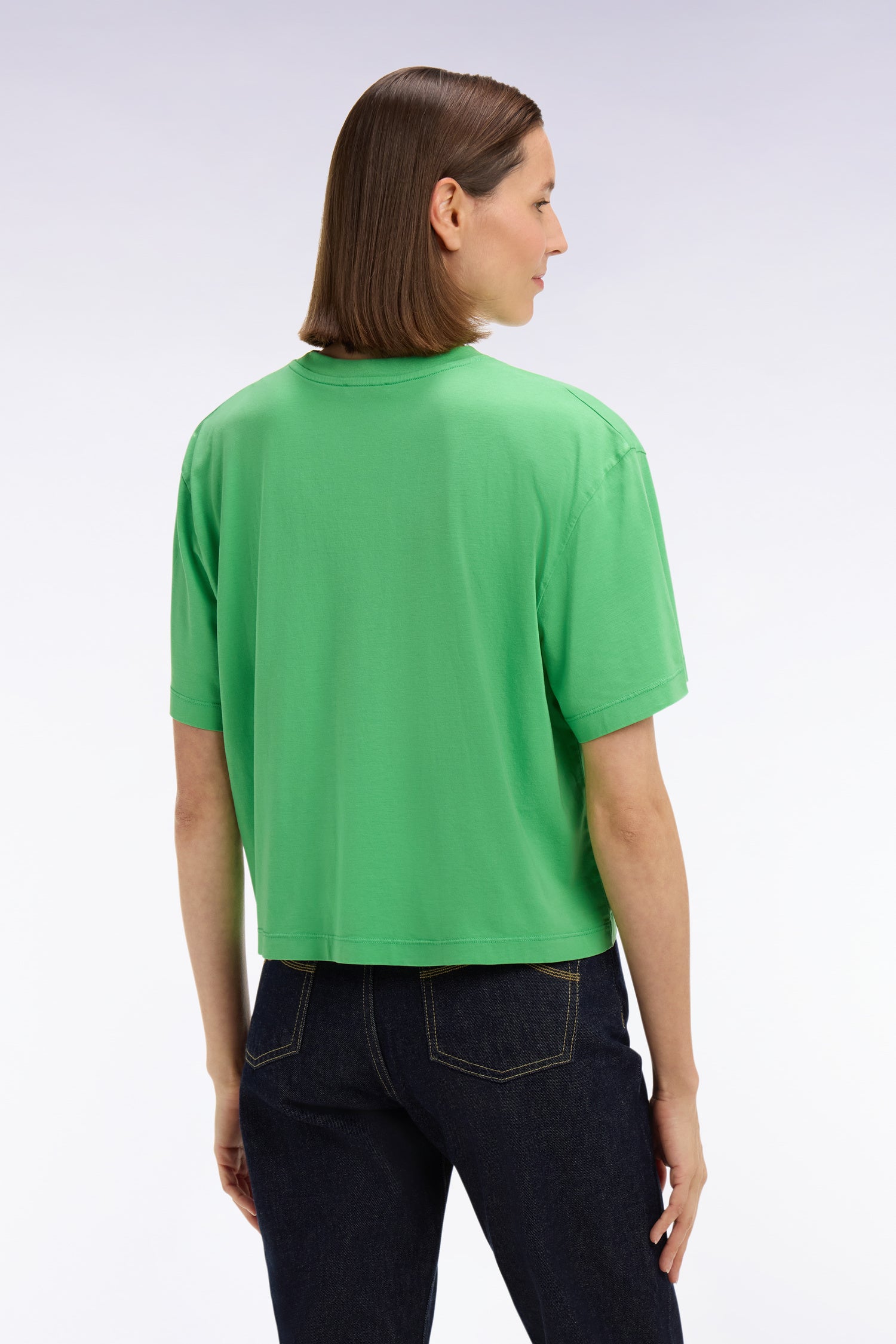 T-shirt à manches courtes en lyocell et coton vert coupe oversized